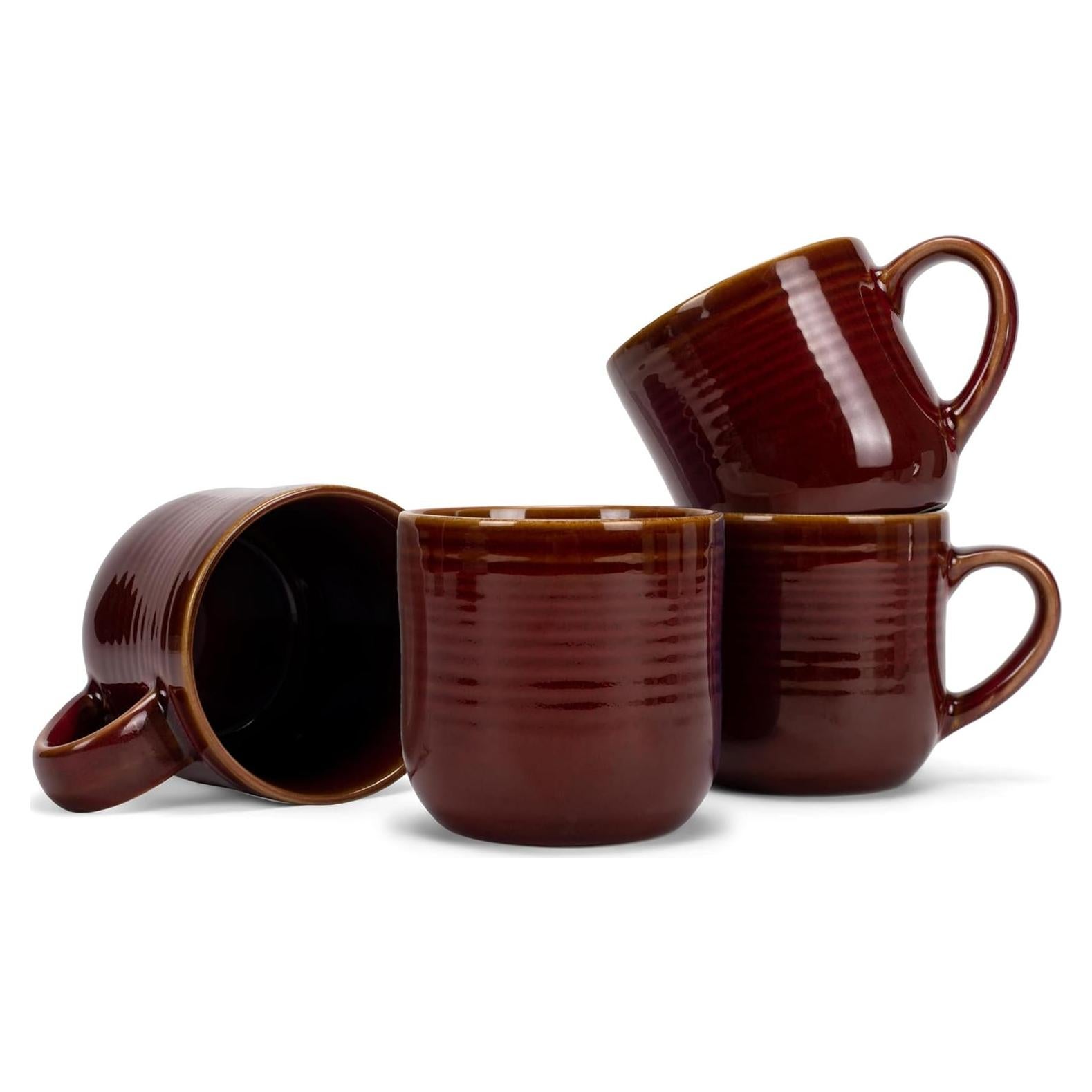 Elanze Designs Glossy Reactive Glaze Large 17 Fluid Ounce Everyday Kitchen Food Grade Ceramic Stoneware Coffee Mug Cup with Comfort Curved Handles, Set of 4, Burnt Auburn Red