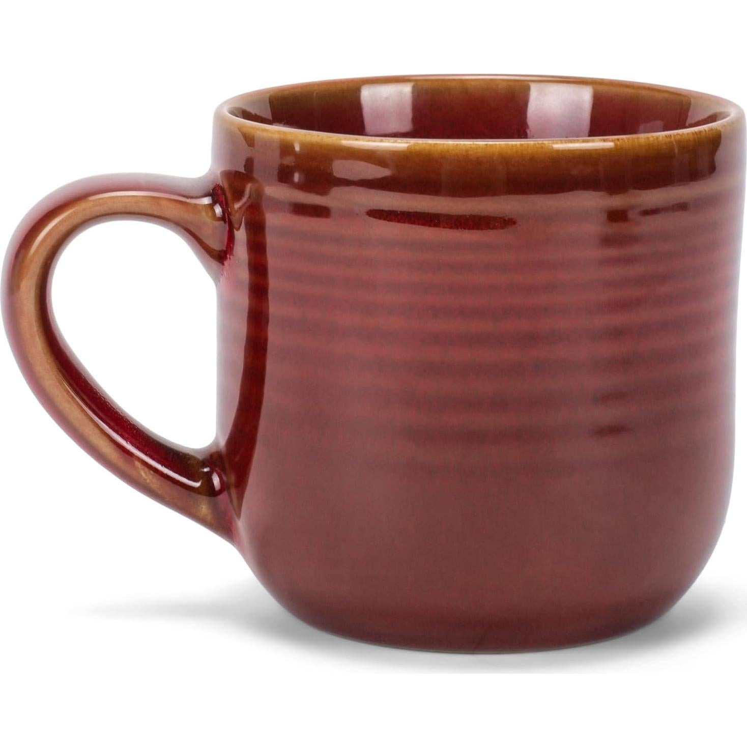 Elanze Designs Glossy Reactive Glaze Large 17 Fluid Ounce Everyday Kitchen Food Grade Ceramic Stoneware Coffee Mug Cup with Comfort Curved Handles, Set of 4, Burnt Auburn Red