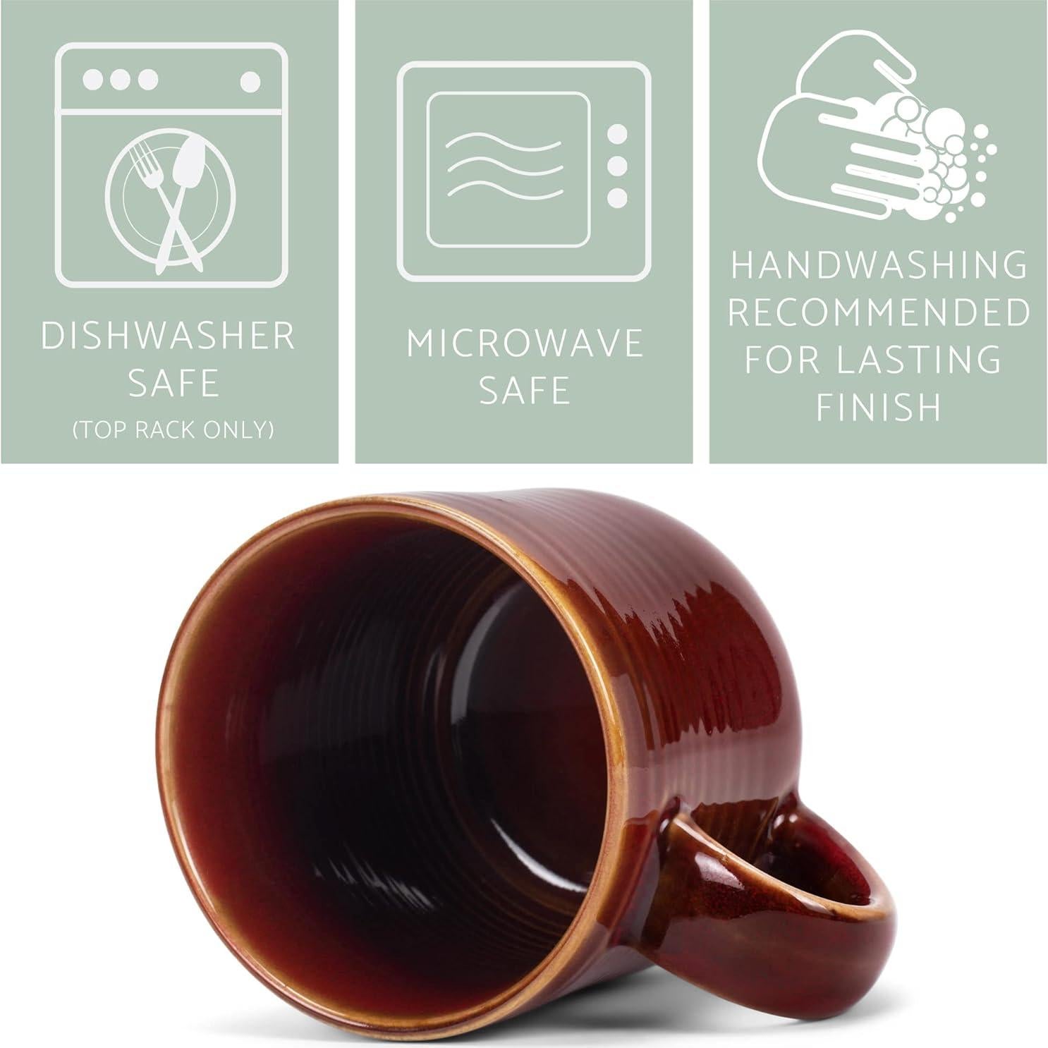 Elanze Designs Glossy Reactive Glaze Large 17 Fluid Ounce Everyday Kitchen Food Grade Ceramic Stoneware Coffee Mug Cup with Comfort Curved Handles, Set of 4, Burnt Auburn Red