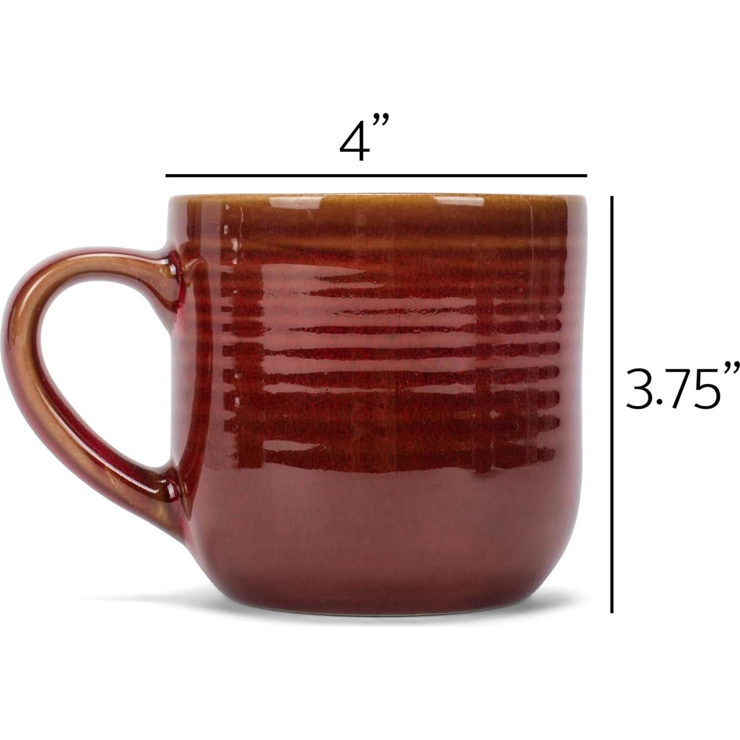 Elanze Designs Glossy Reactive Glaze Large 17 Fluid Ounce Everyday Kitchen Food Grade Ceramic Stoneware Coffee Mug Cup with Comfort Curved Handles, Set of 4, Burnt Auburn Red