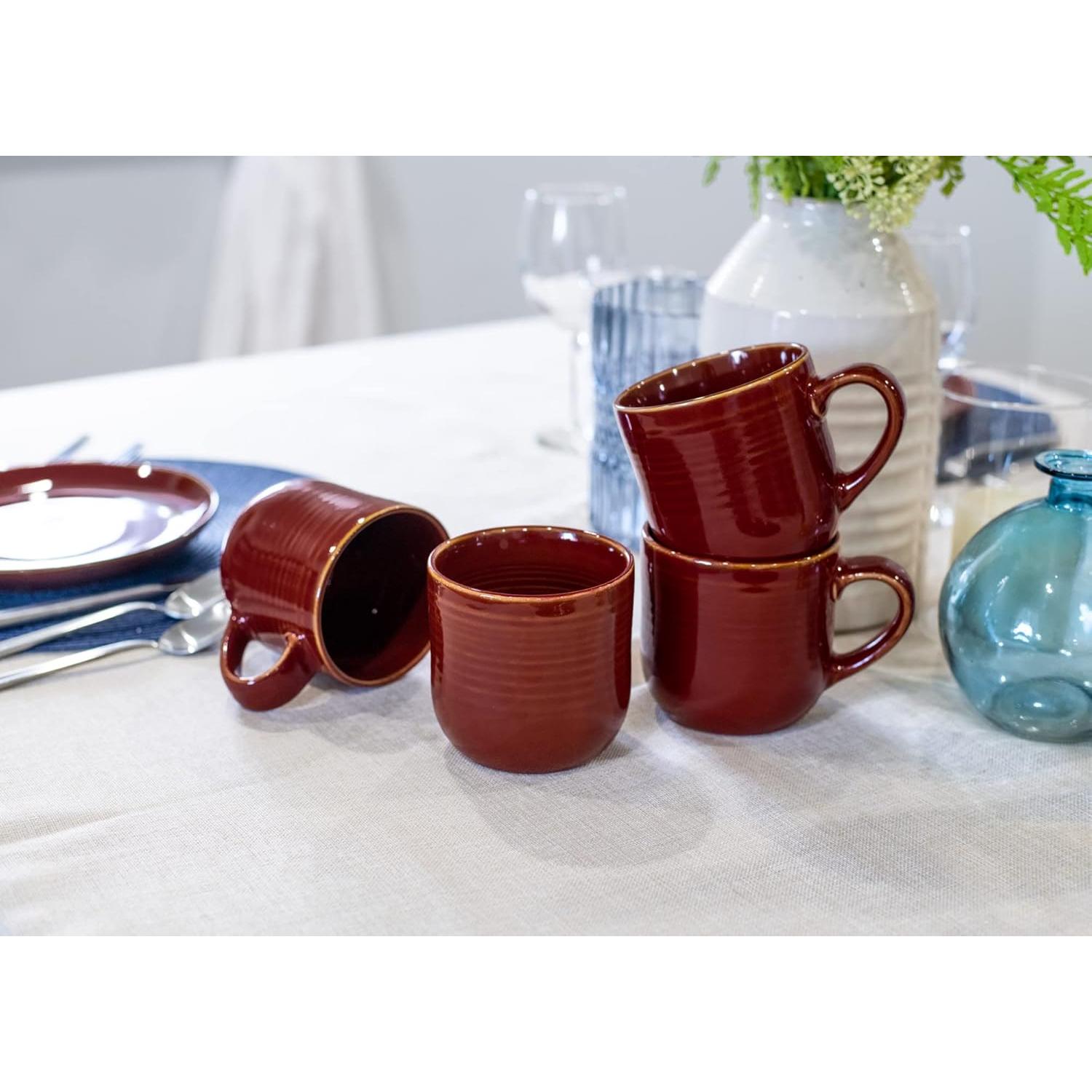 Elanze Designs Glossy Reactive Glaze Large 17 Fluid Ounce Everyday Kitchen Food Grade Ceramic Stoneware Coffee Mug Cup with Comfort Curved Handles, Set of 4, Burnt Auburn Red