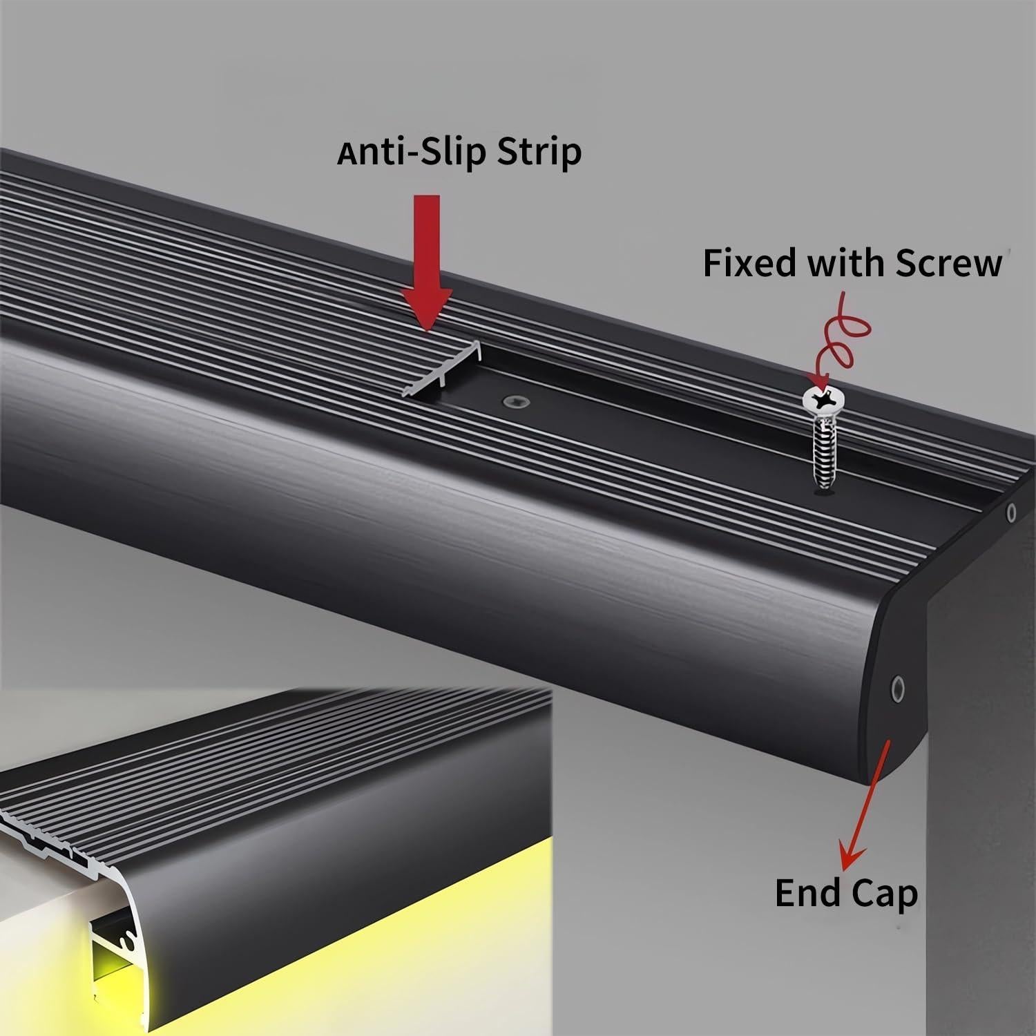 5 Pack Perfil de Aluminio LED Antideslizante ZHAOLIGH 1M Negro