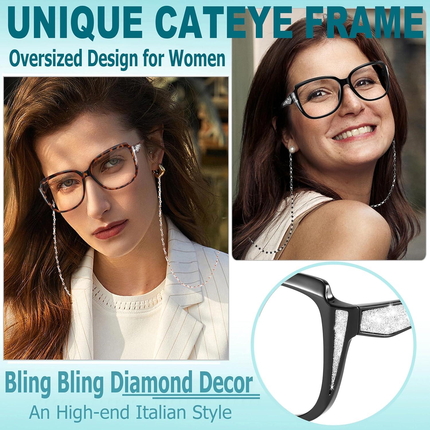 Gafas de lectura cateye grandes OUHUA con cadena decorativa