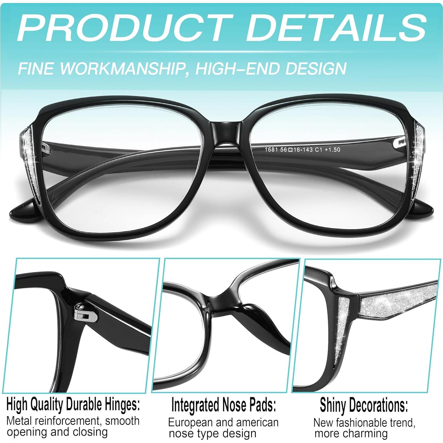 Gafas de lectura cateye grandes OUHUA con cadena decorativa