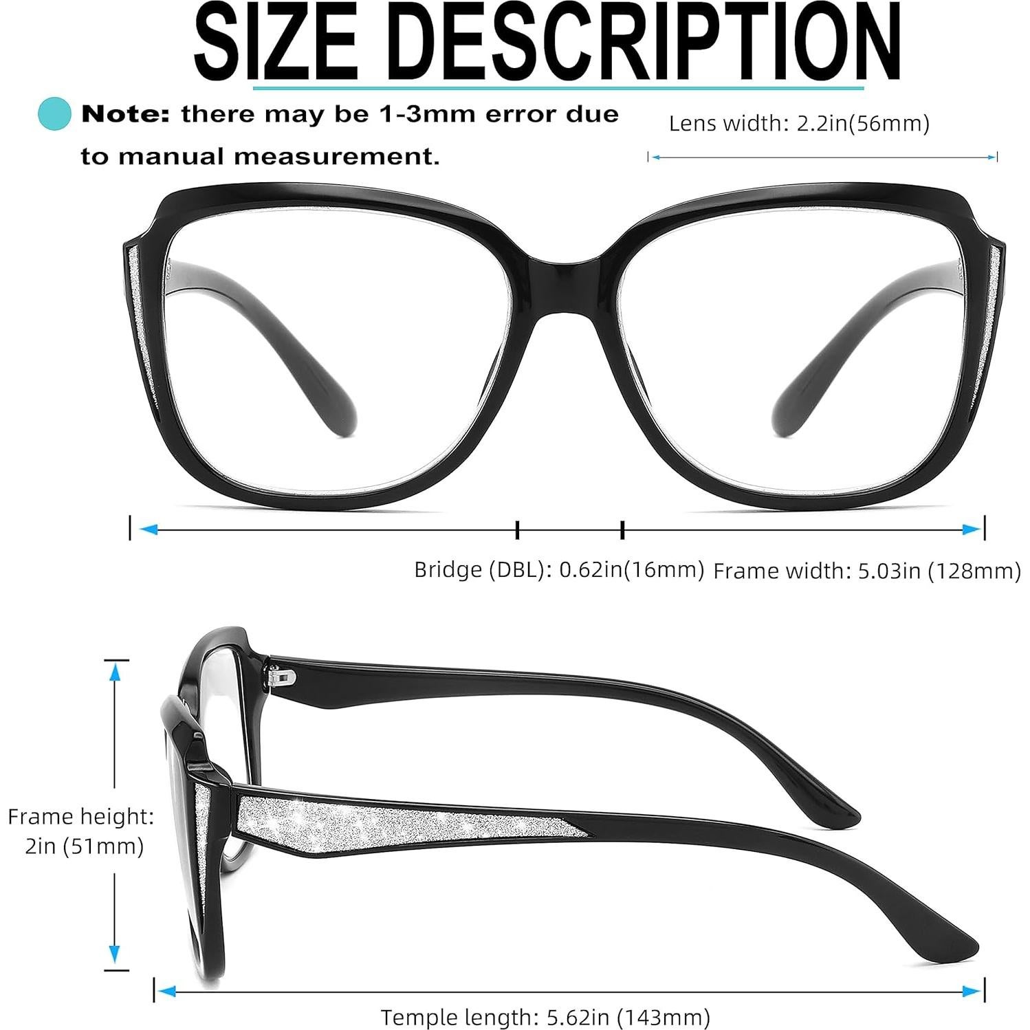 Gafas de lectura cateye grandes OUHUA con cadena decorativa