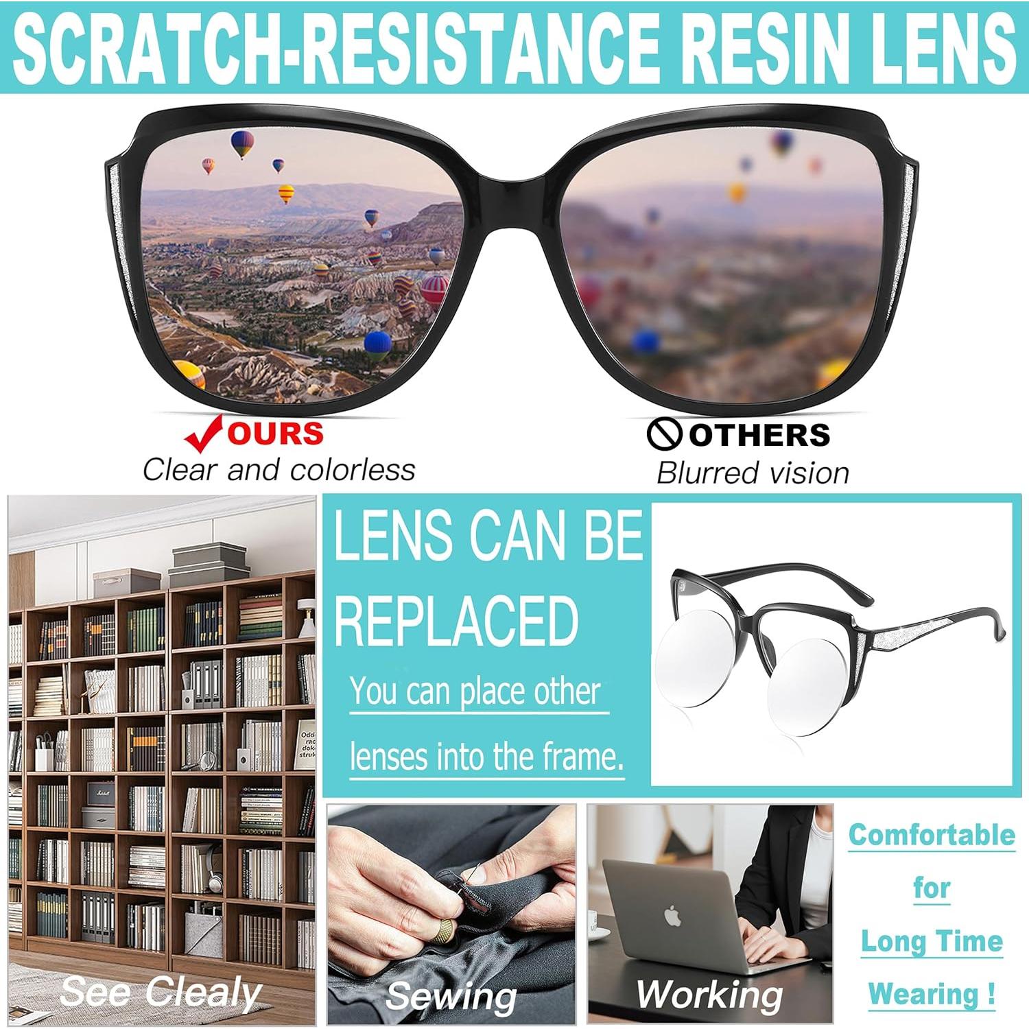 Gafas de lectura cateye grandes OUHUA con cadena decorativa