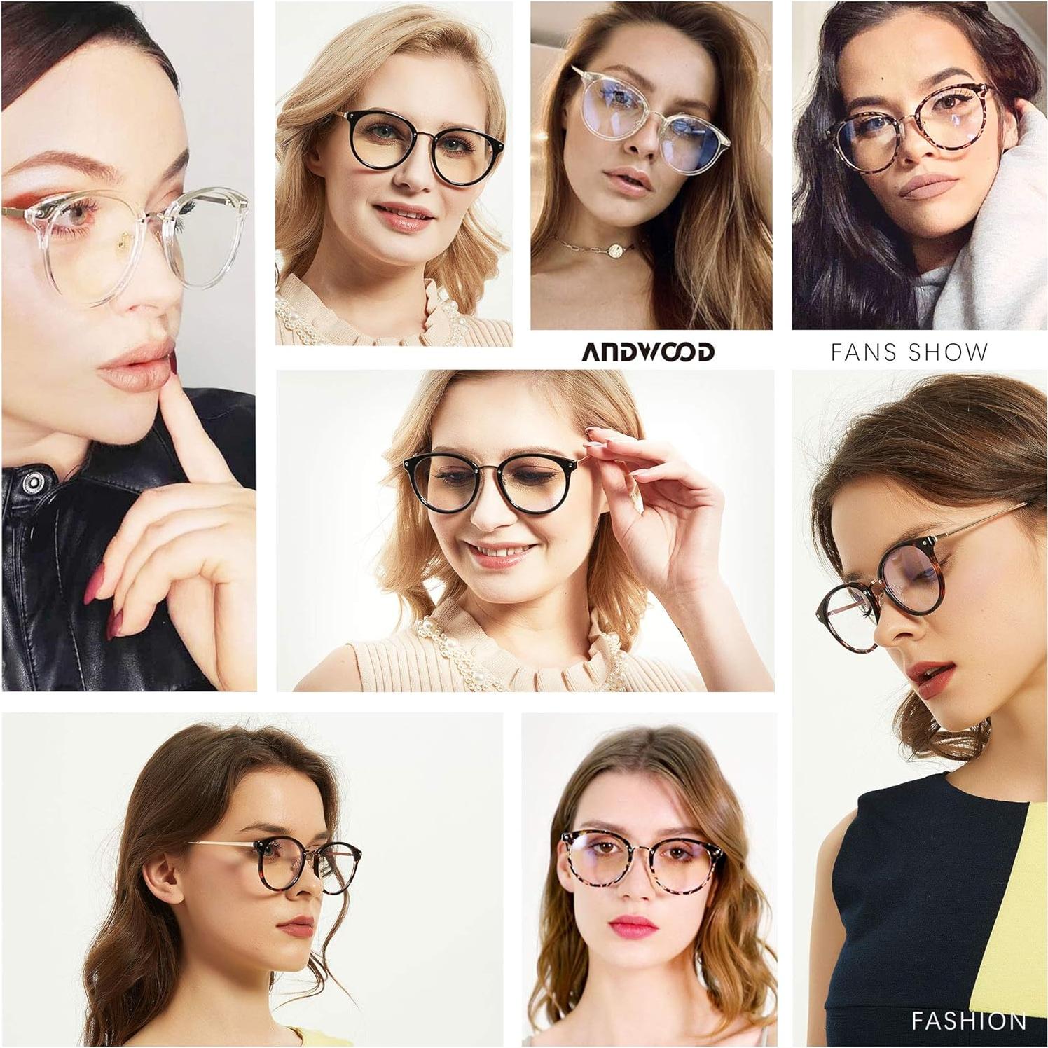 Gafas Anti Luz Azul ANDWOOD AR08 - Redondas, 2 Pack Negro y Cristal