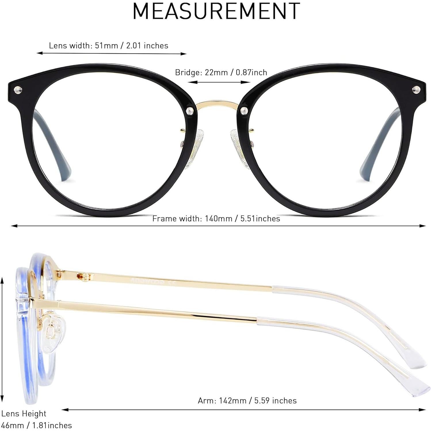 Gafas Anti Luz Azul ANDWOOD AR08 - Redondas, 2 Pack Negro y Cristal