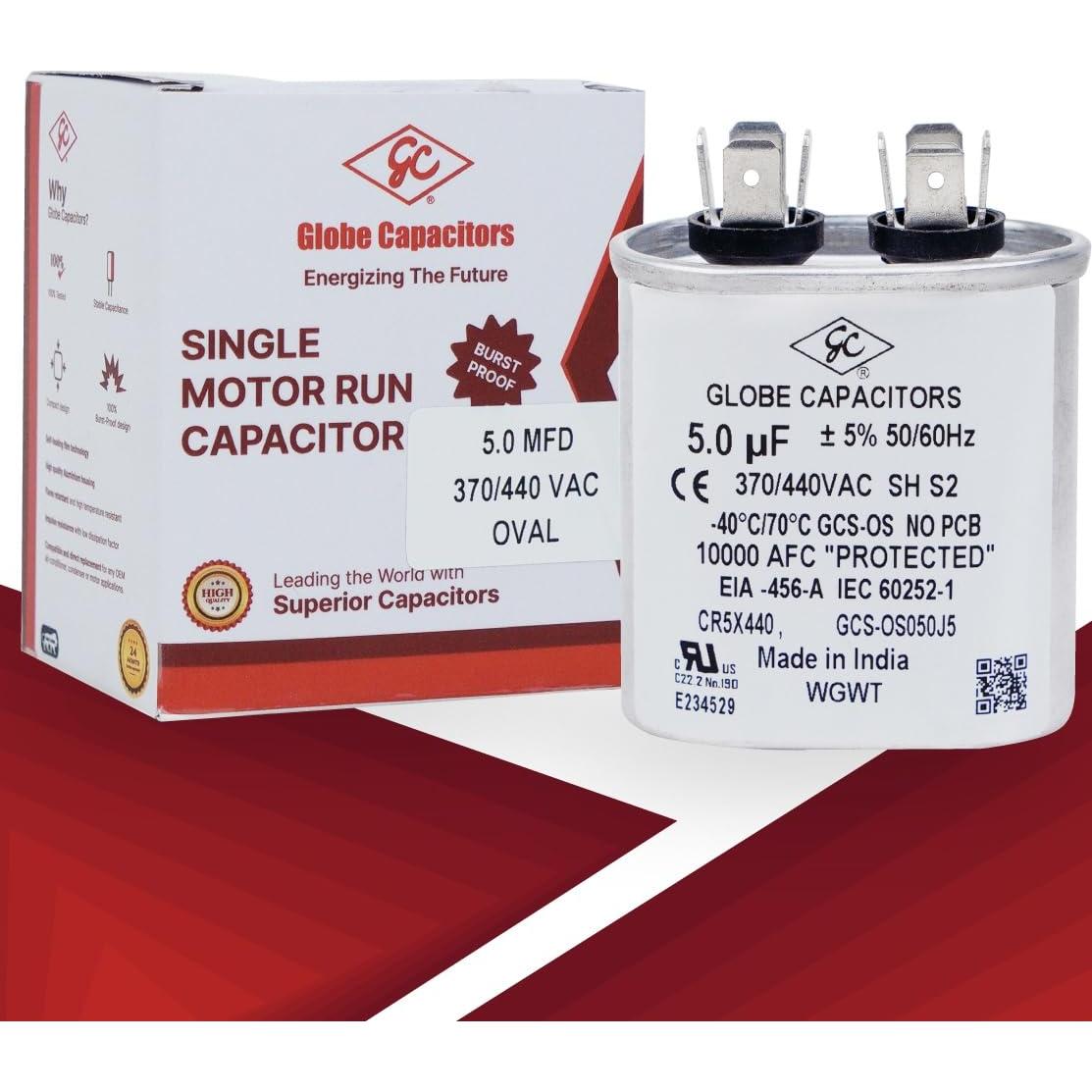 Capacitor de Arranque OVAL 5uF 370V/440V Globe CBB65