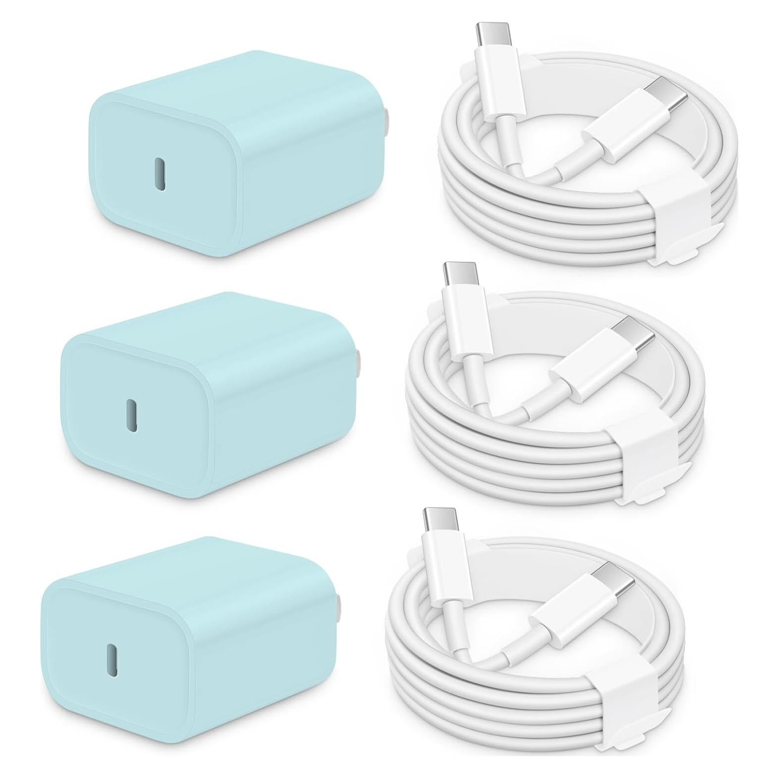 Paquete de 3 Cargadores Rápidos 20W USB-C Azul para iPhone 15/16
