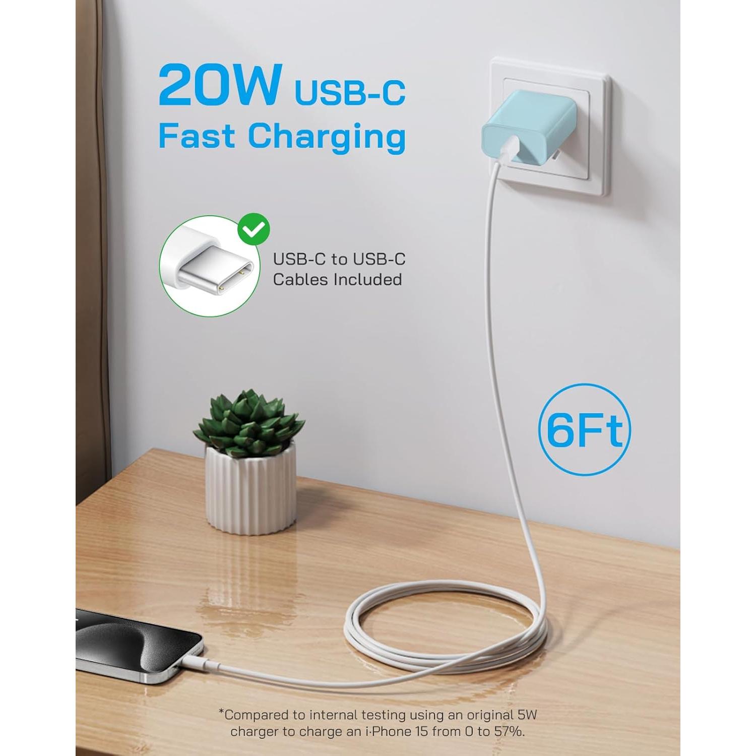 Paquete de 3 Cargadores Rápidos 20W USB-C Azul para iPhone 15/16