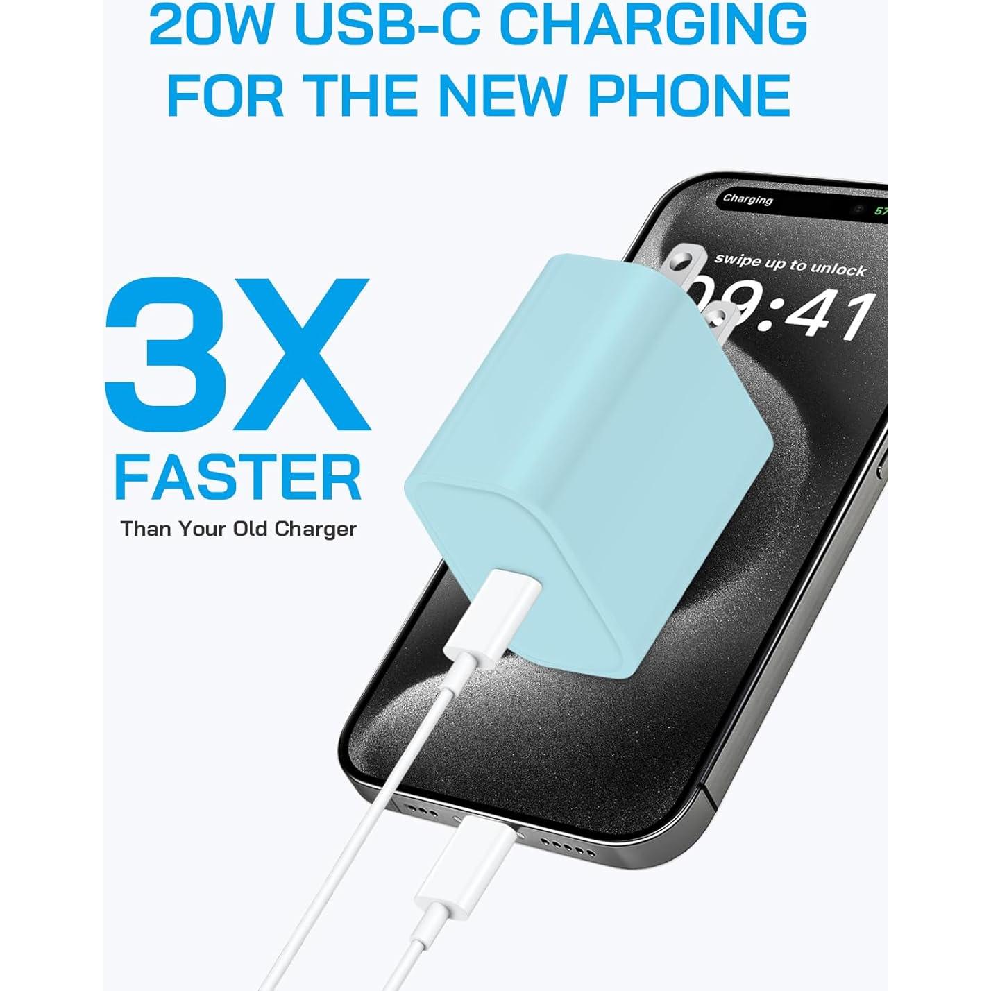 Paquete de 3 Cargadores Rápidos 20W USB-C Azul para iPhone 15/16