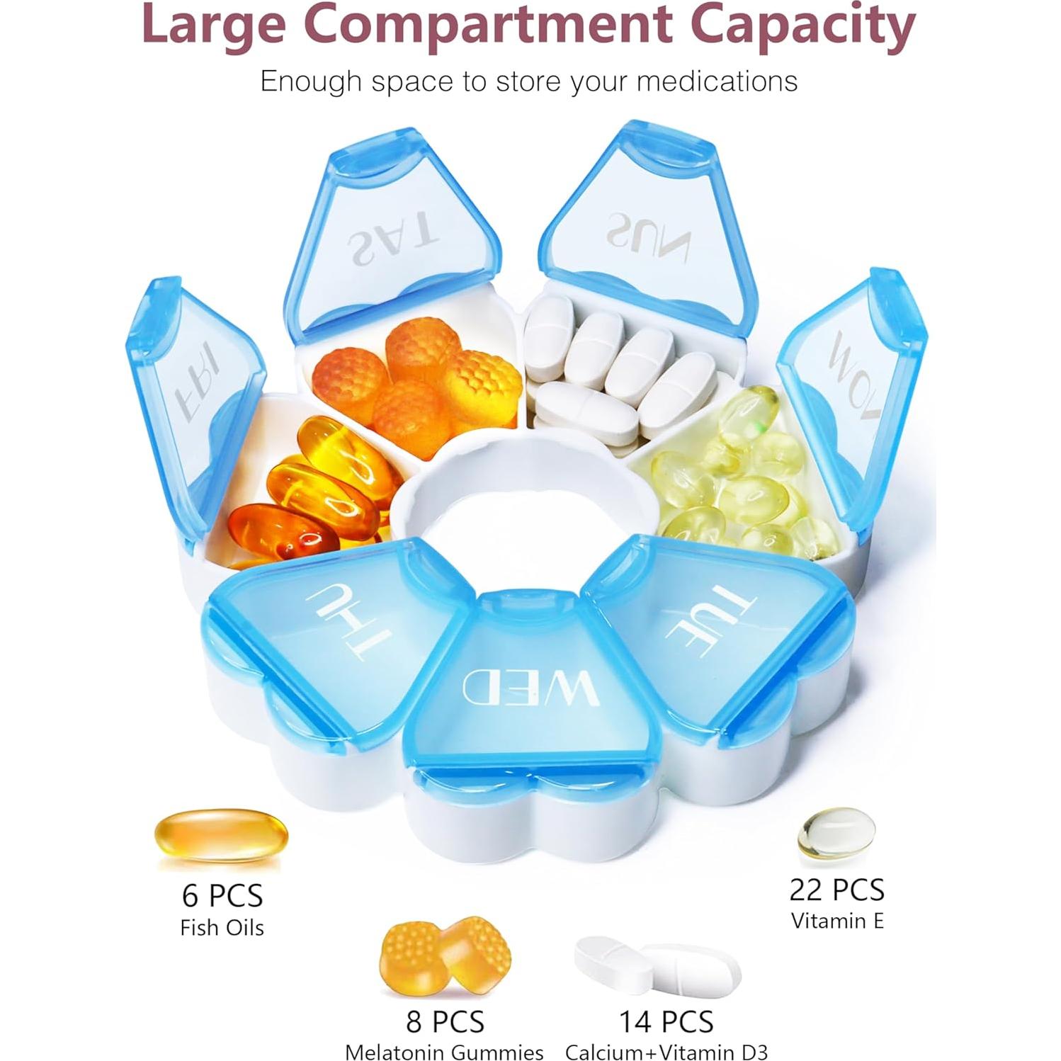 Organizador de Pastillas Semanal FHORAIN Azul - 7 Días, BPA Free