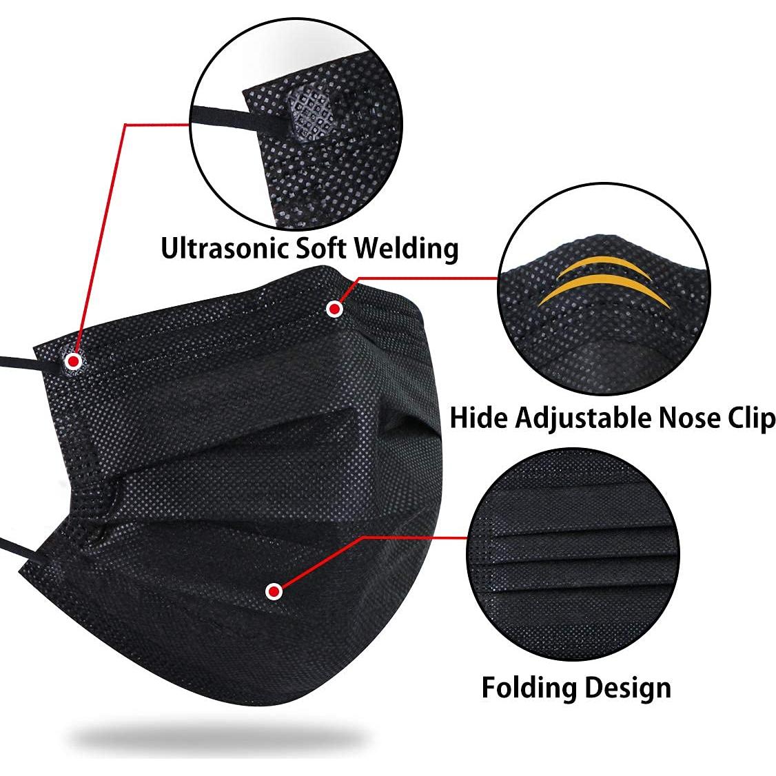 Mascarilla Desechable 4 Capas Aile Negra 50 Pcs para Adultos