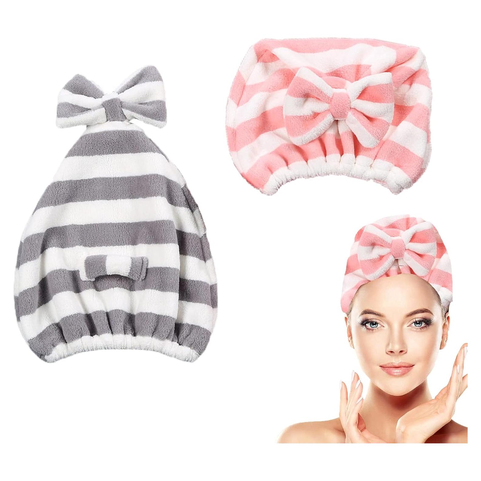 Toalla de Secado Rápido para Cabello SHxxyljh - Microfibra Gris y Rosa (2 Pzs)