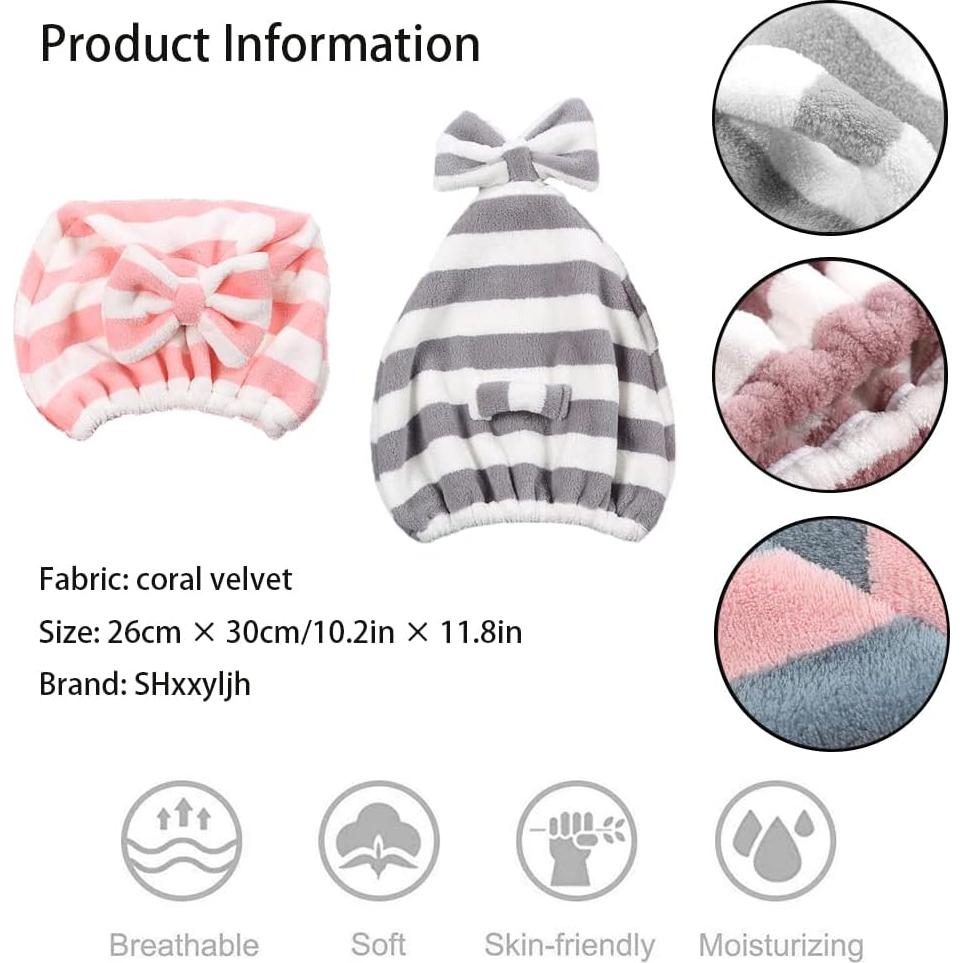 Toalla de Secado Rápido para Cabello SHxxyljh - Microfibra Gris y Rosa (2 Pzs)