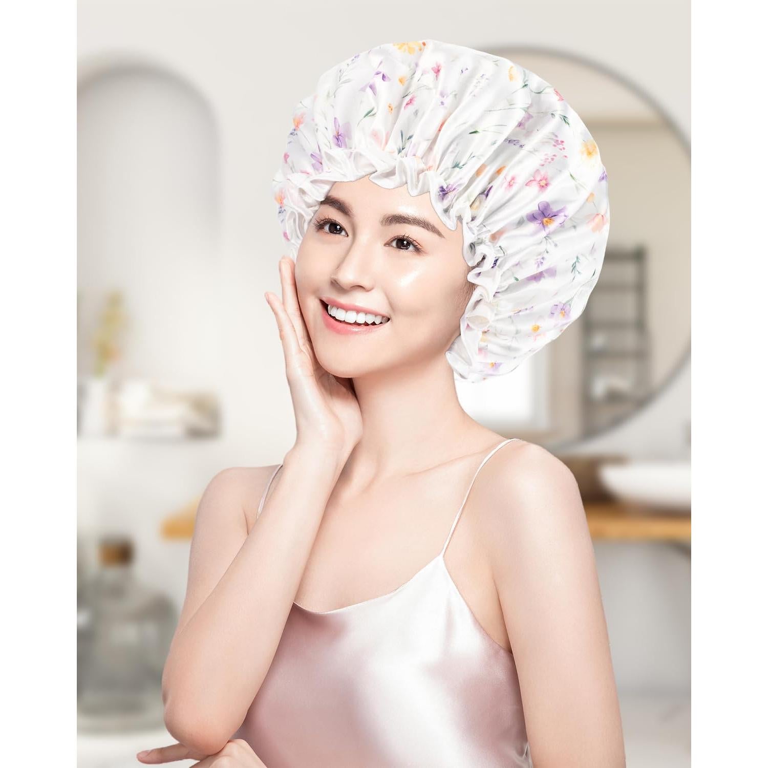 Gorro de Ducha Impermeable Auban Doble Capa para Cabello Largo