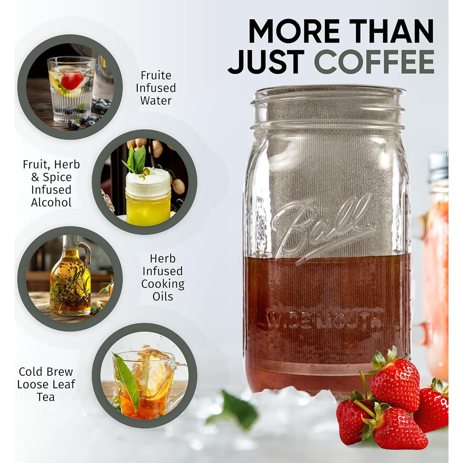 Cafetera Cold Brew Altura para Tarros Mason 0.95L - Filtro Acero