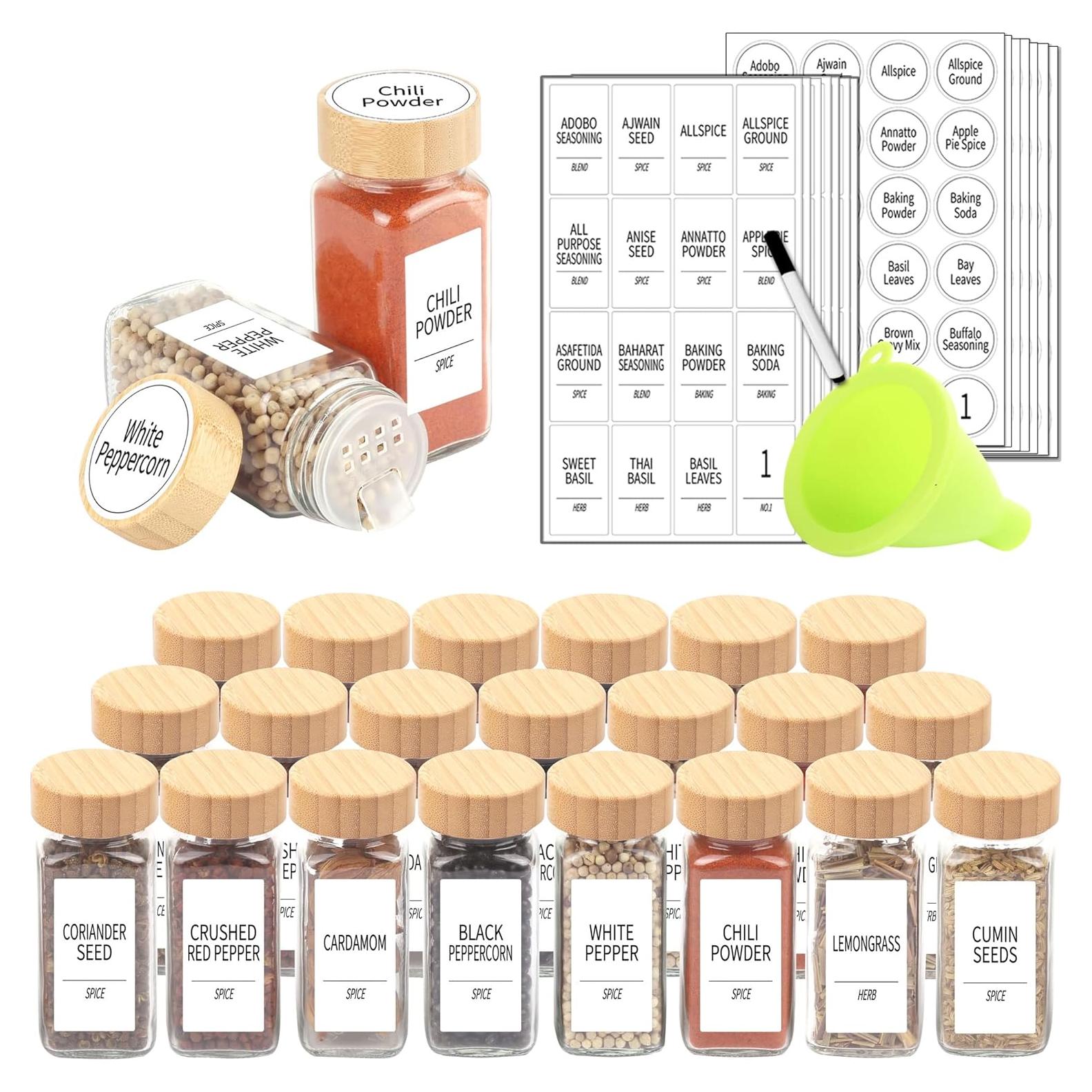 Juego de 24 Tarros de Especias de Vidrio SWOMMOLY 4 oz con Etiquetas