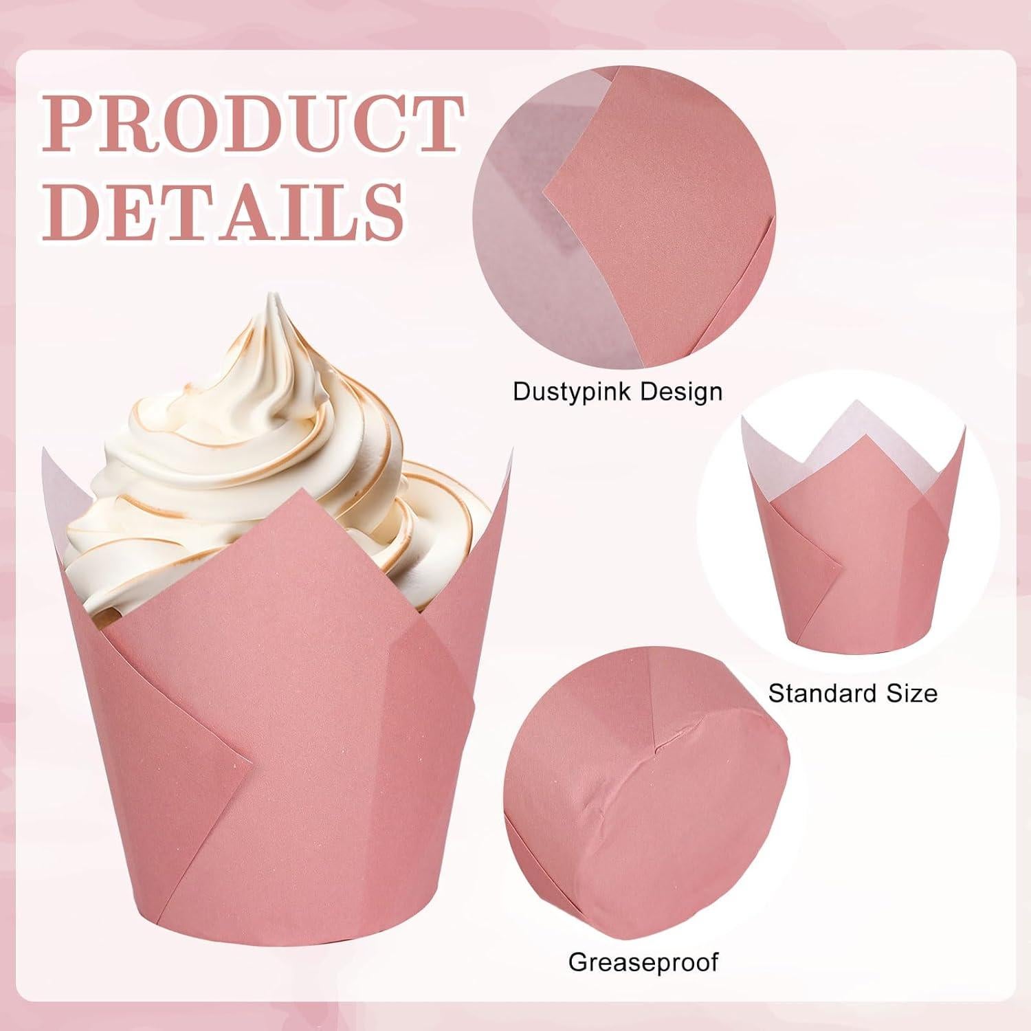 Forros de Cupcake Tulipán Rosa Polvoriento Whaline 180 Pcs