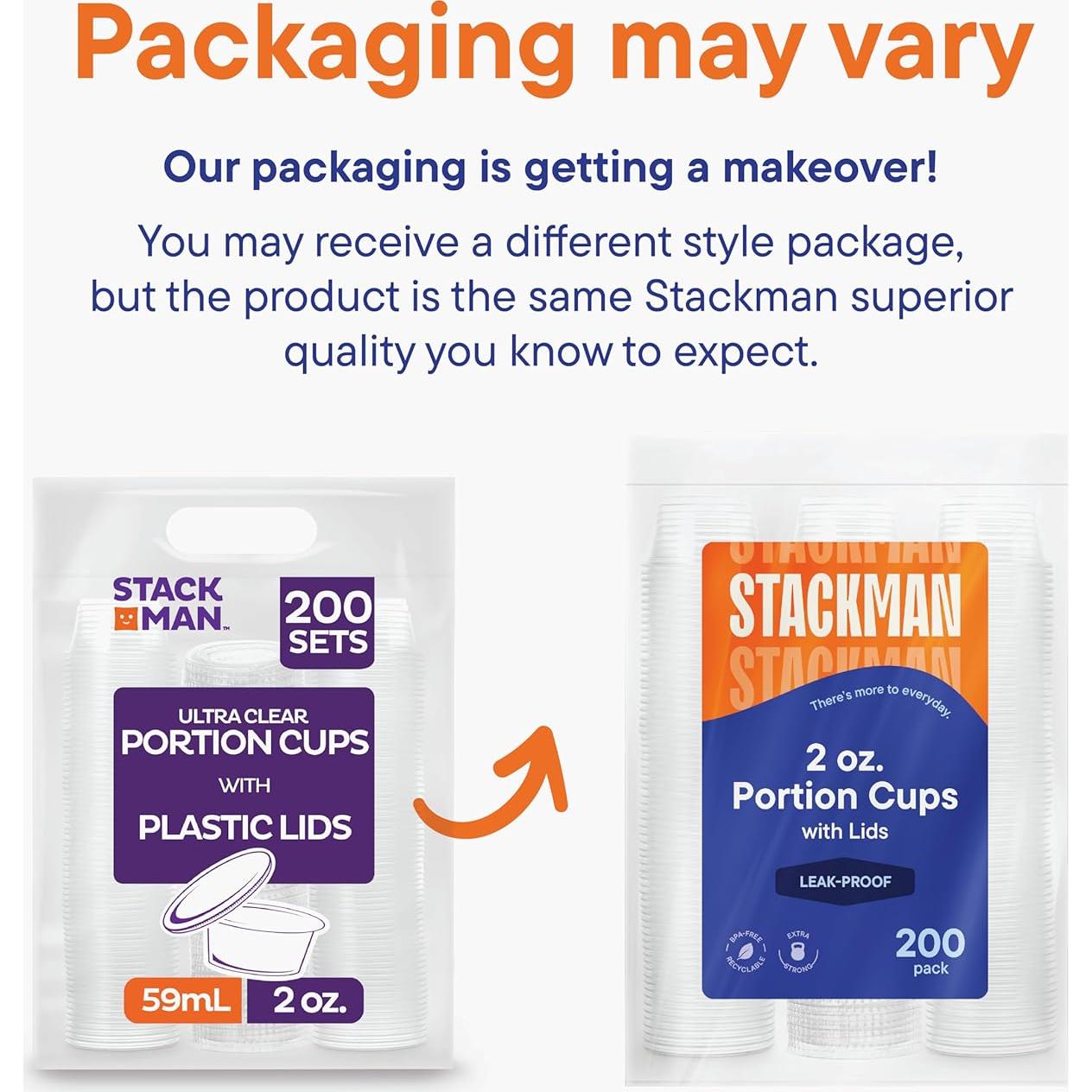 200 Contenedores de Plástico 2 Oz. Stack Man con Tapas