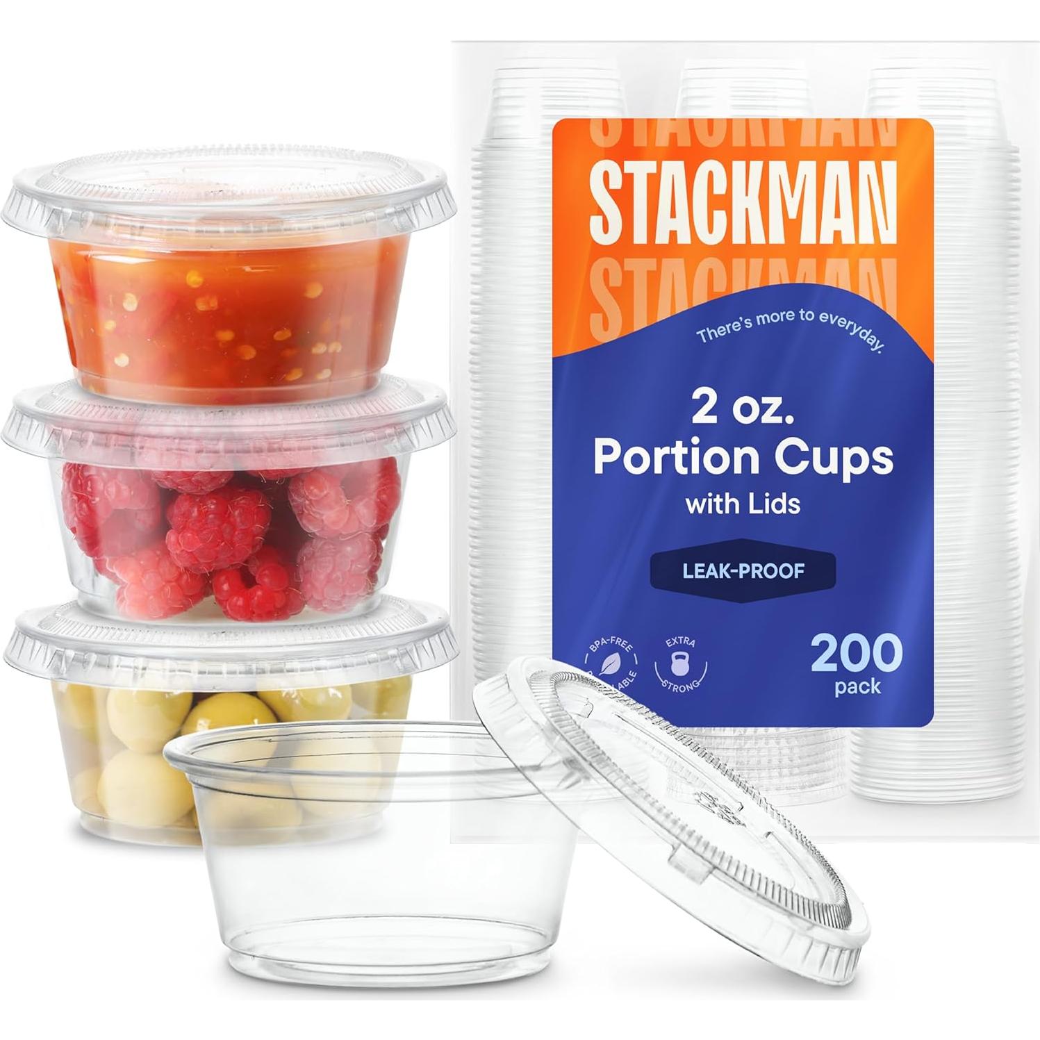200 Contenedores de Plástico 2 Oz. Stack Man con Tapas
