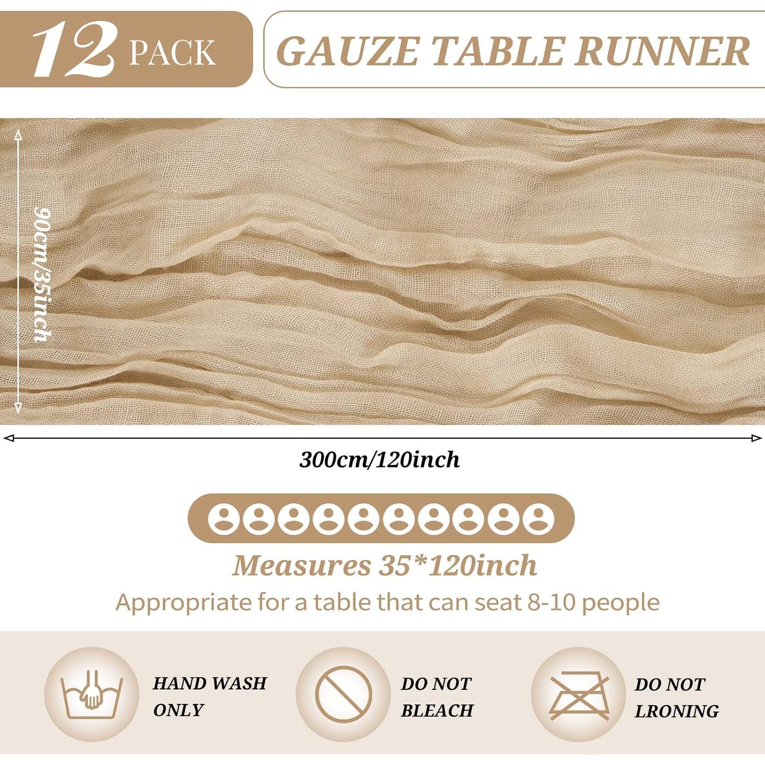Caminos de Mesa de Gasa de Queso Beige 35x120 cm - 12 Piezas