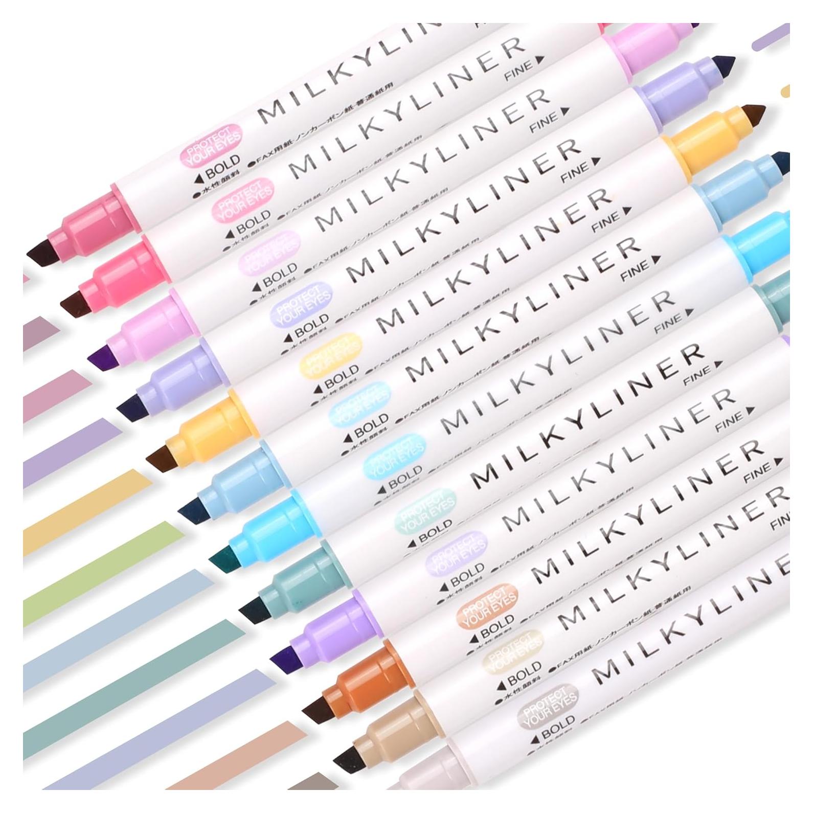 Marcadores Fluorescentes HANKU 12 Colores Pastel Doble Punta