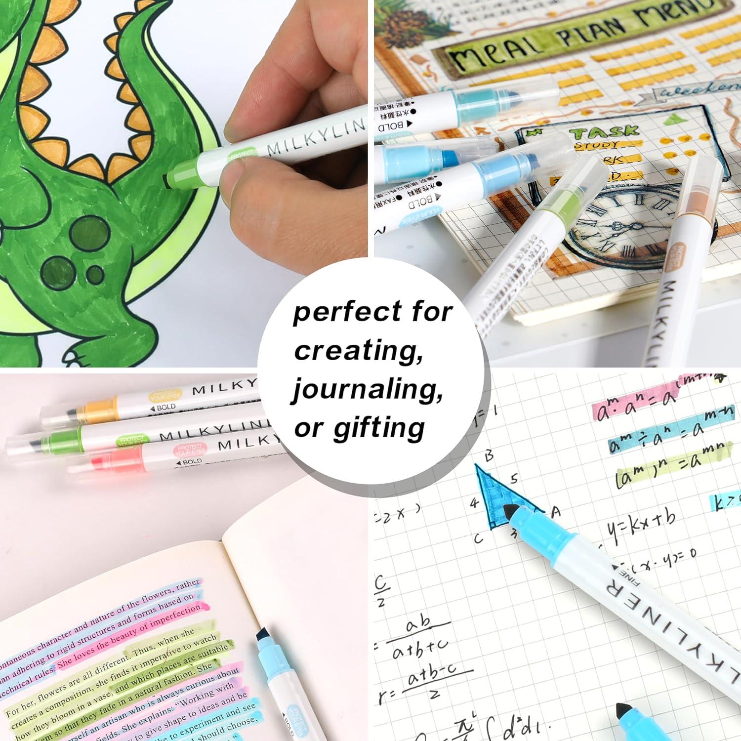 Marcadores Fluorescentes HANKU 12 Colores Pastel Doble Punta