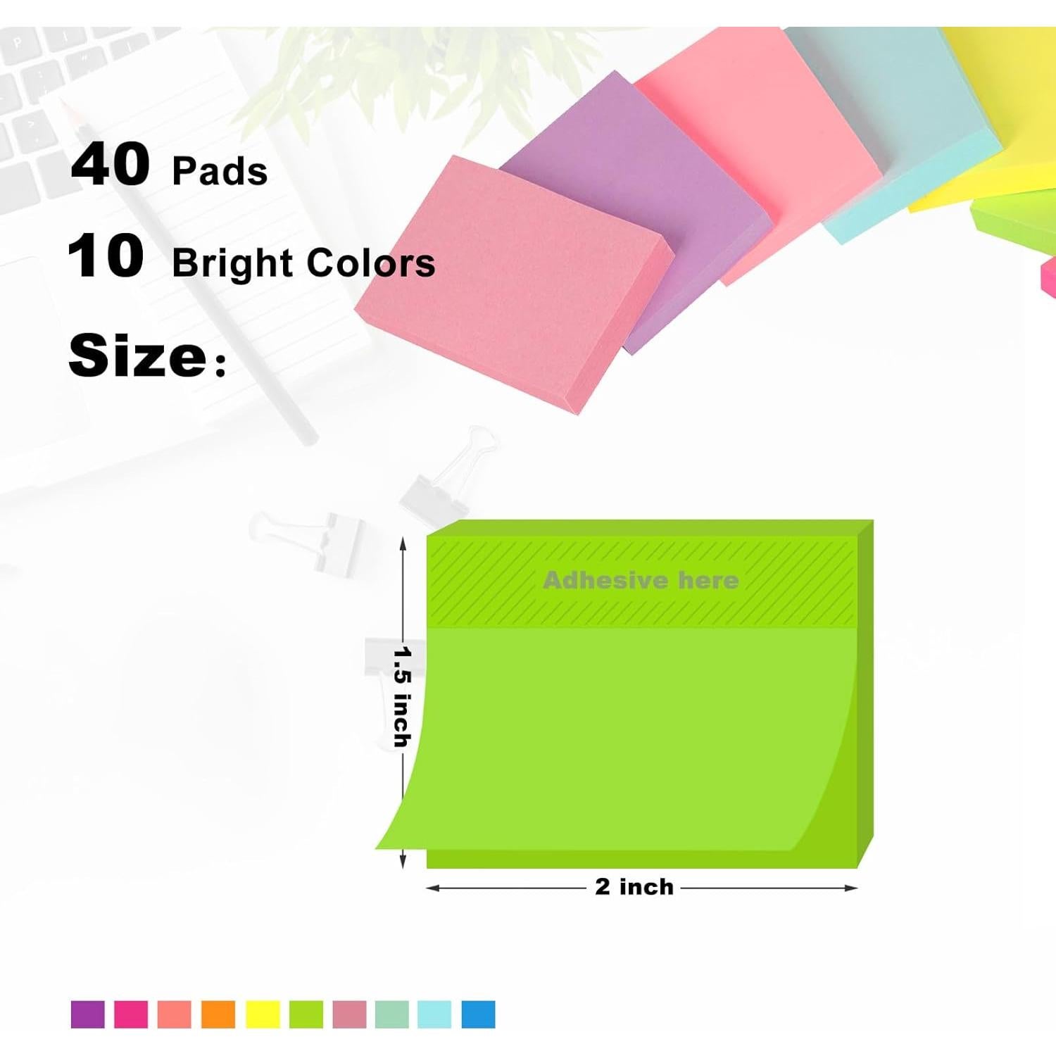 Mini Notas Adhesivas HQCME 1.5x5 cm 40 Pads 10 Colores Brillantes