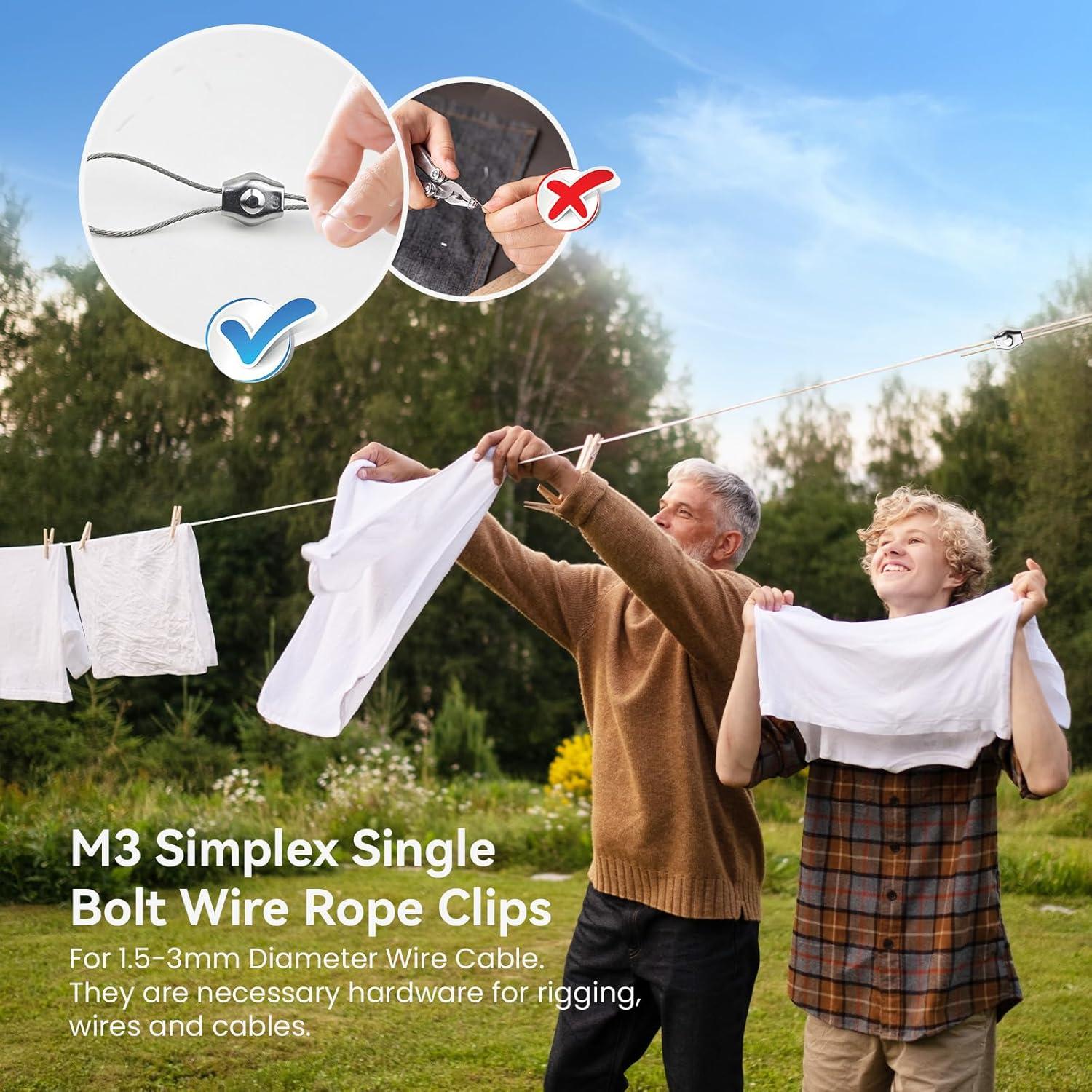 20 Clips de Cable M3 Bazeiona Acero Inoxidable 1.5-3mm