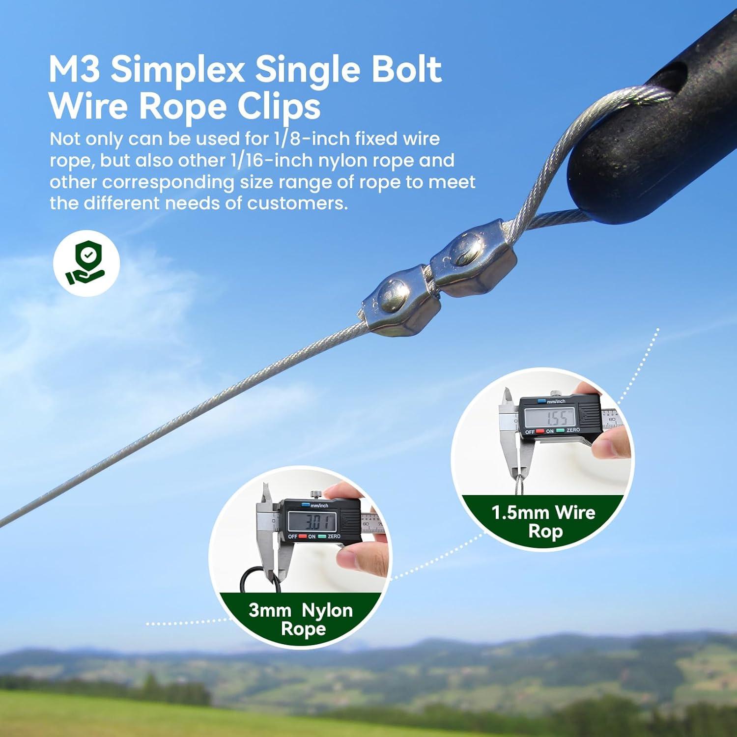 20 Clips de Cable M3 Bazeiona Acero Inoxidable 1.5-3mm