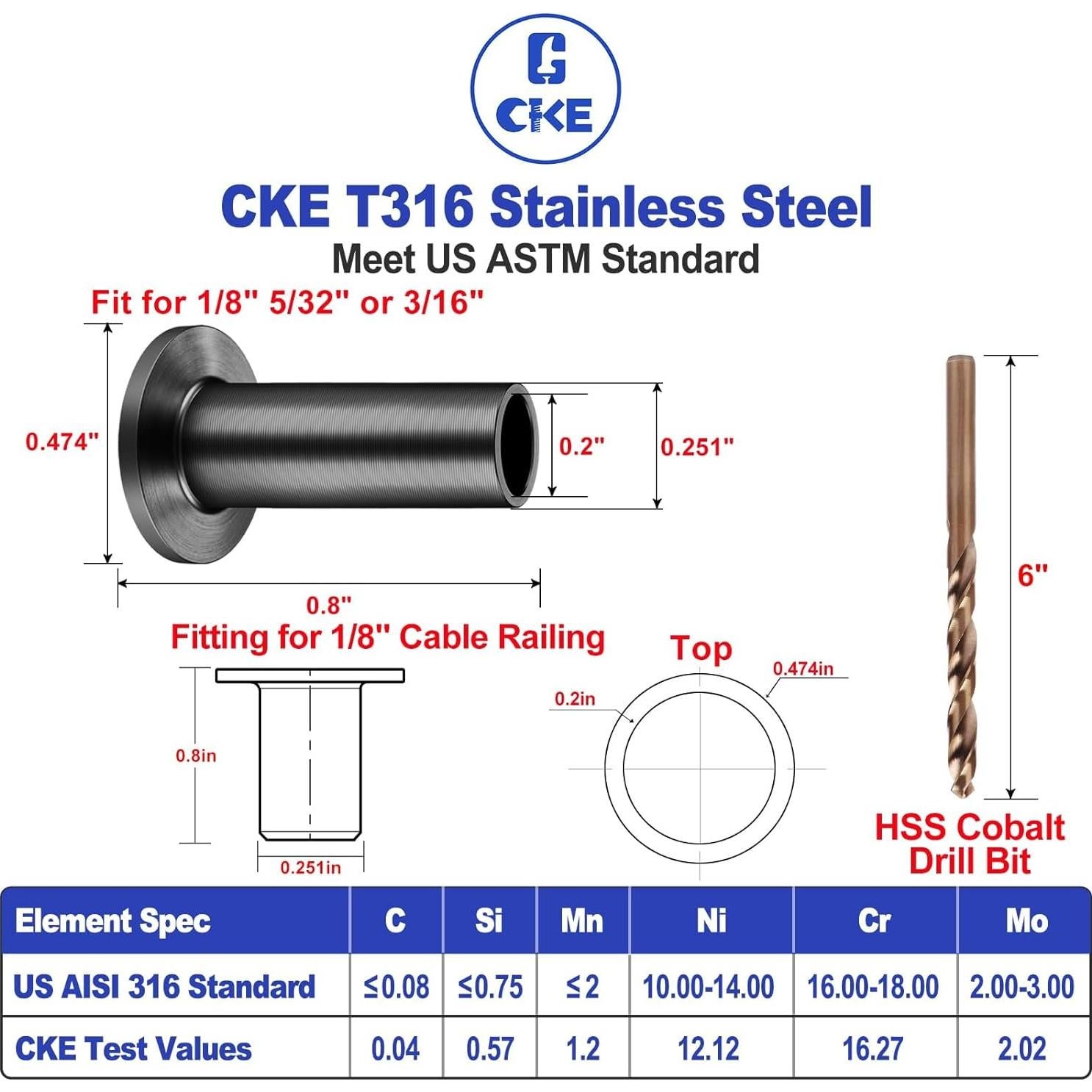 CKE 40 Mangas Protectores Acero Inoxidable T316 Negras 3 Tamaños