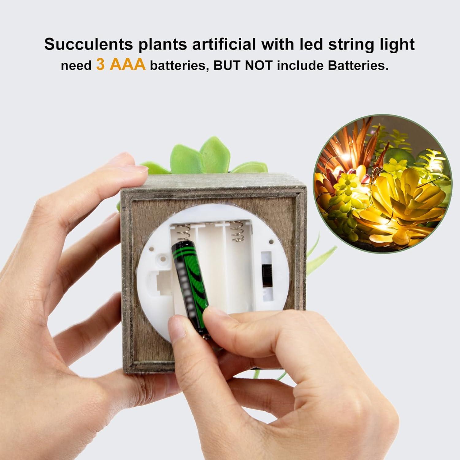 Plantas Suculentas Artificiales con Luces LED Mingfuxin - 3 Unidades