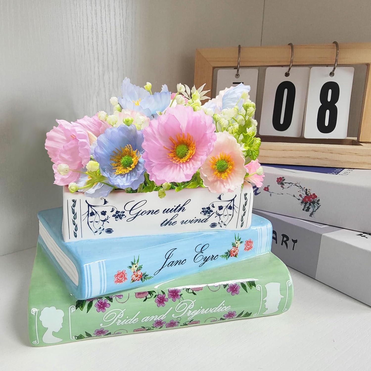 Macetero Decorativo en Forma de Libro Scuyari - Cerámica Azul