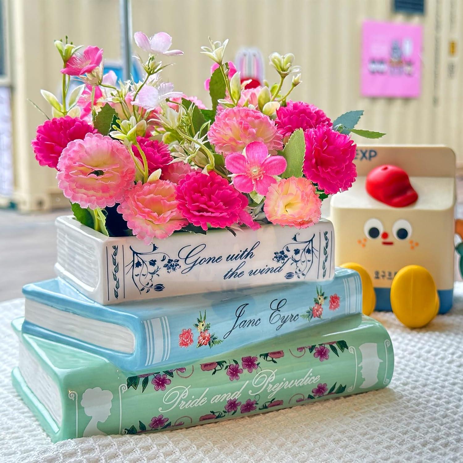 Macetero Decorativo en Forma de Libro Scuyari - Cerámica Azul