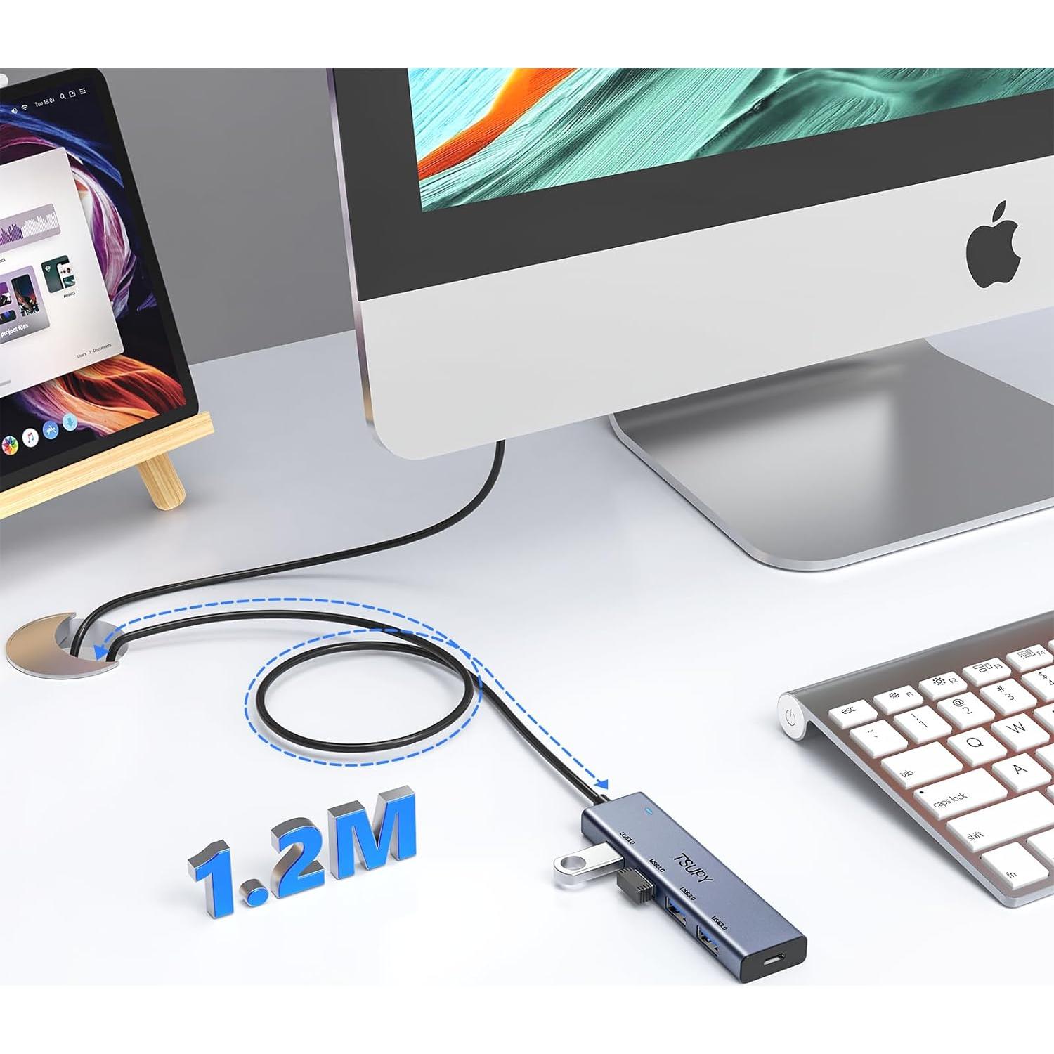 HUB USB 3.0 TSUPY 5 Puertos Aluminio 1.2m Ultra Delgado