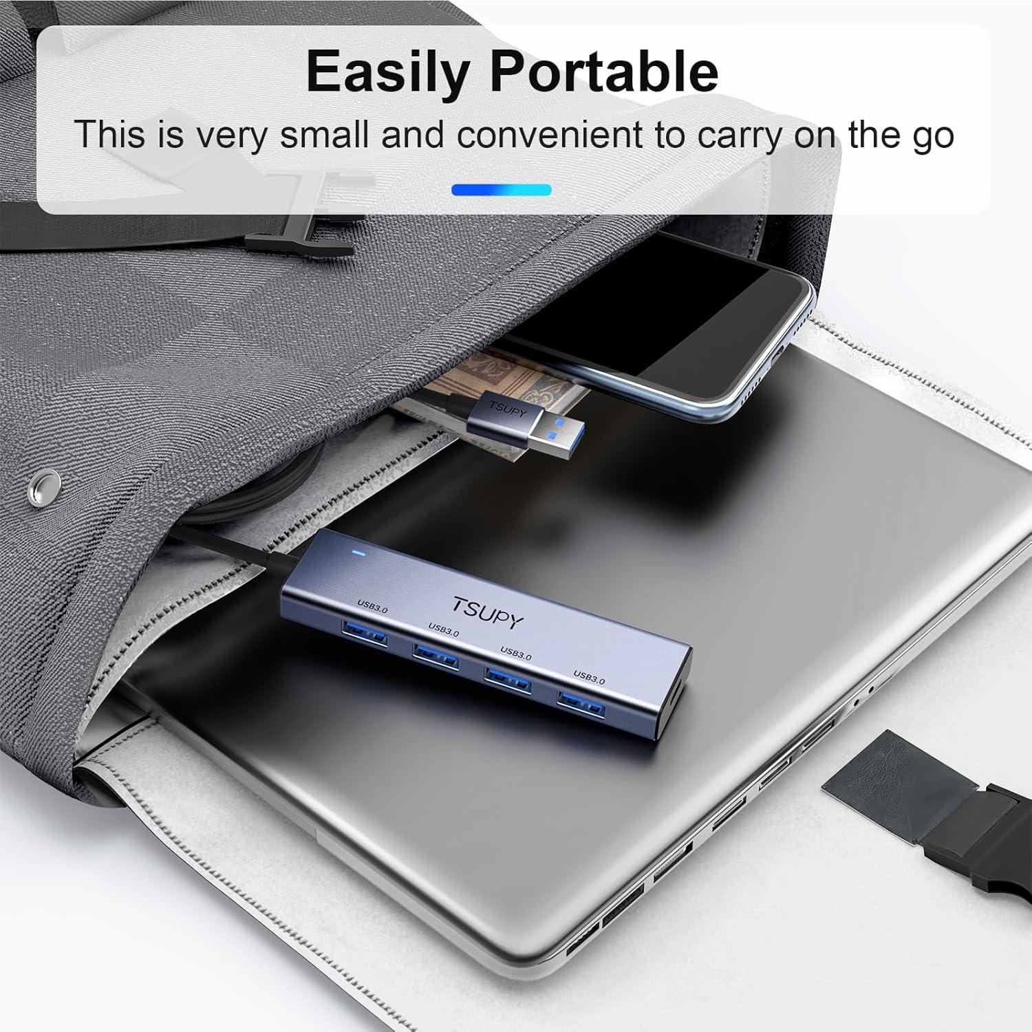 HUB USB 3.0 TSUPY 5 Puertos Aluminio 1.2m Ultra Delgado