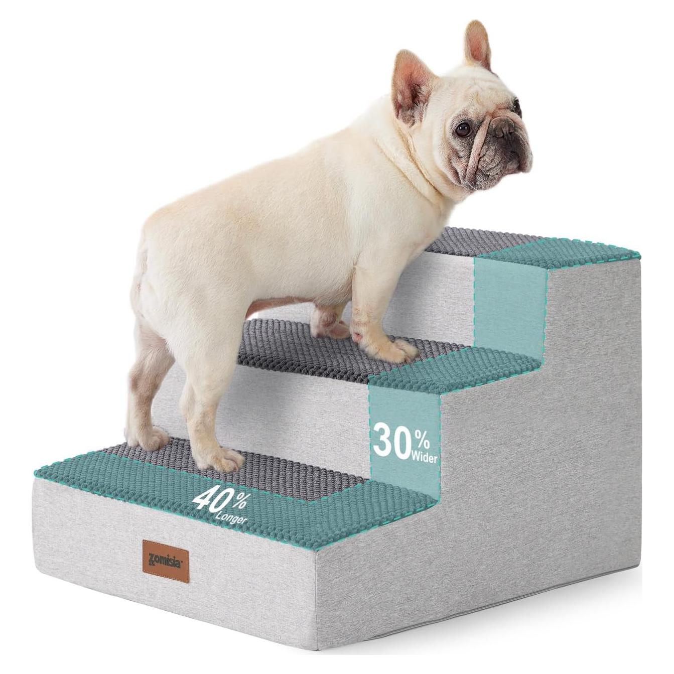Dog Steps for Couch - Extra Wide Pet Stairs for Small Dogs and Cats, Dog Steps with Non-Slip Bottom Grey 3 Steps, Grey