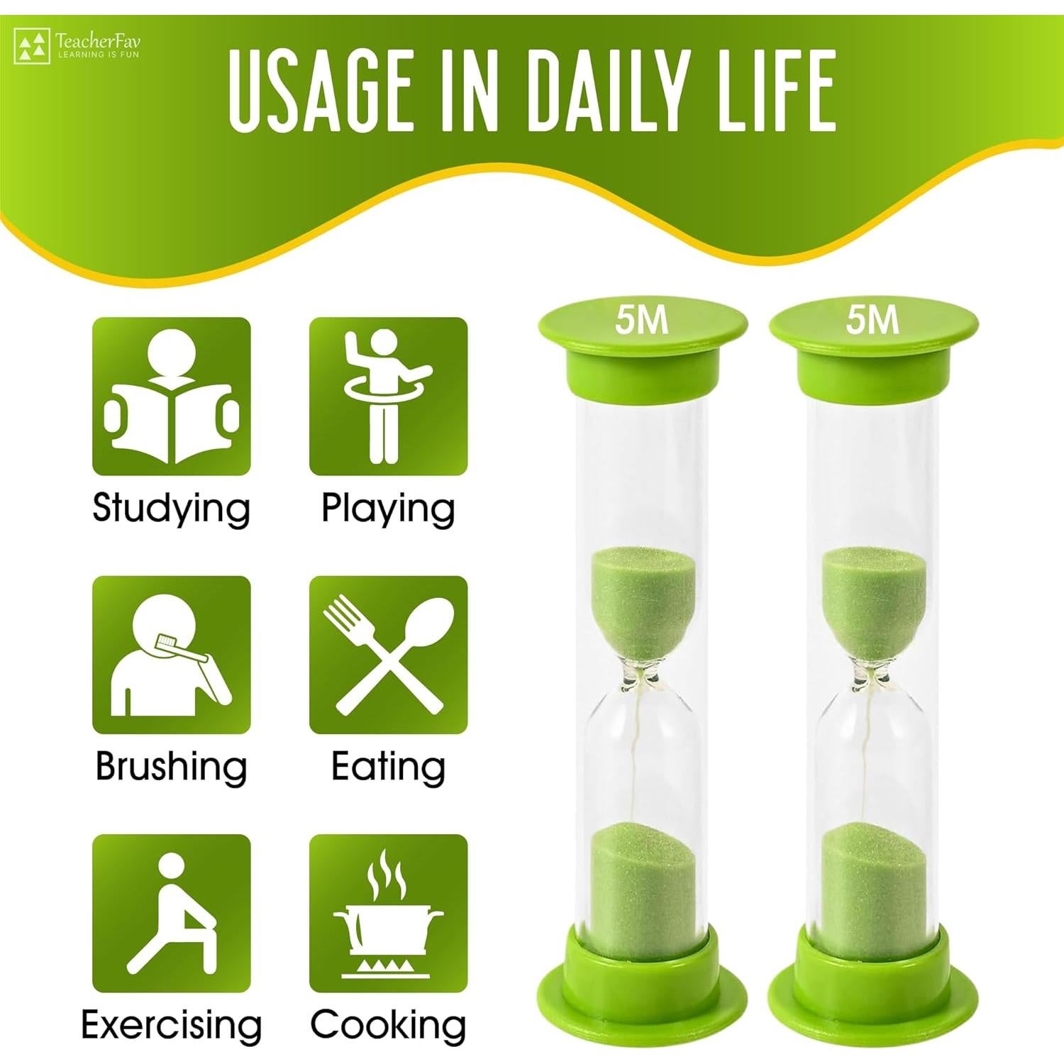 Set de 4 Relojes de Arena Verde TeacherFav - 5 Minutos
