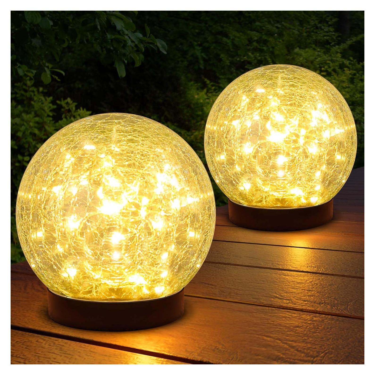 Juego de 2 luces solares de jardín ASOMST vidrio agrietado