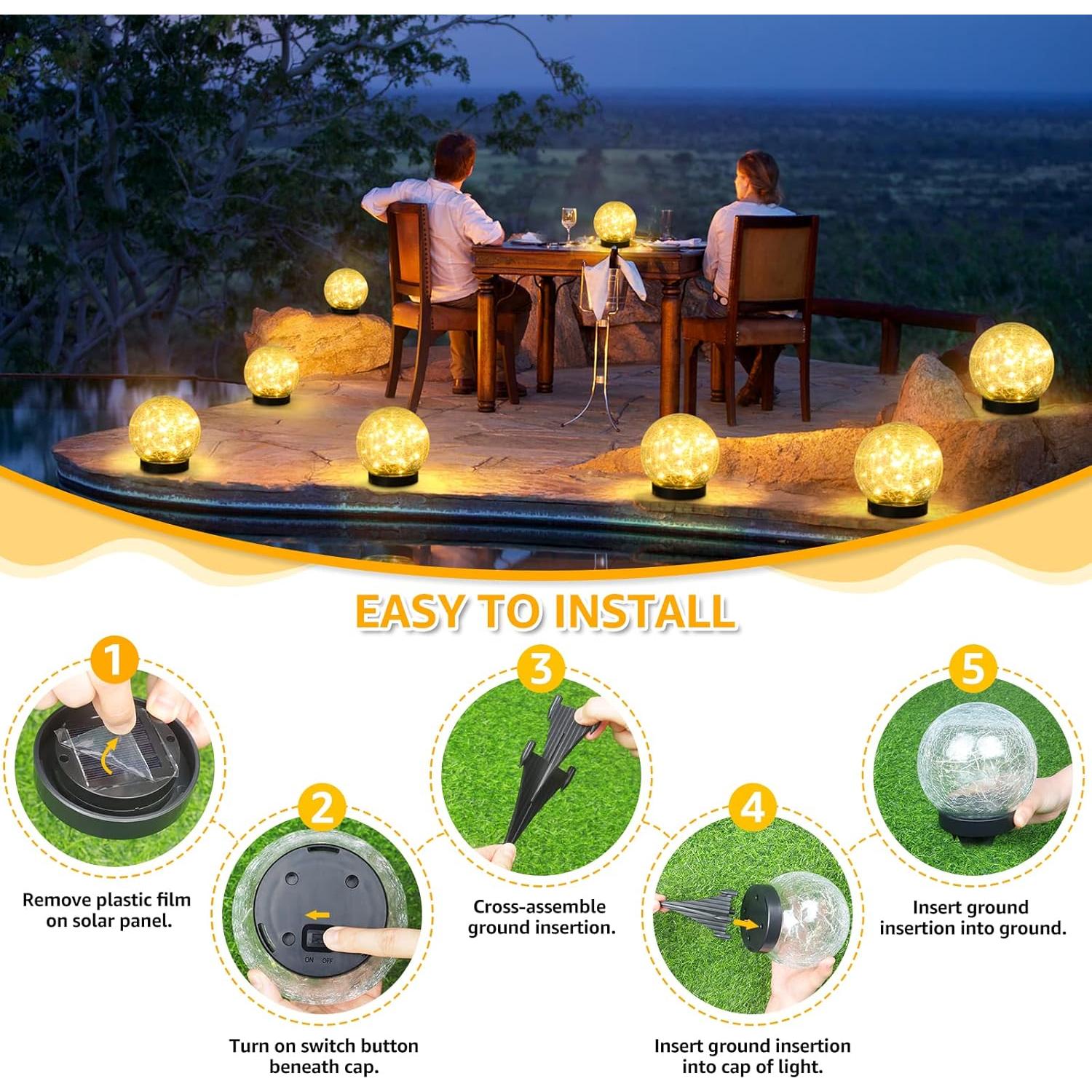 Juego de 2 luces solares de jardín ASOMST vidrio agrietado