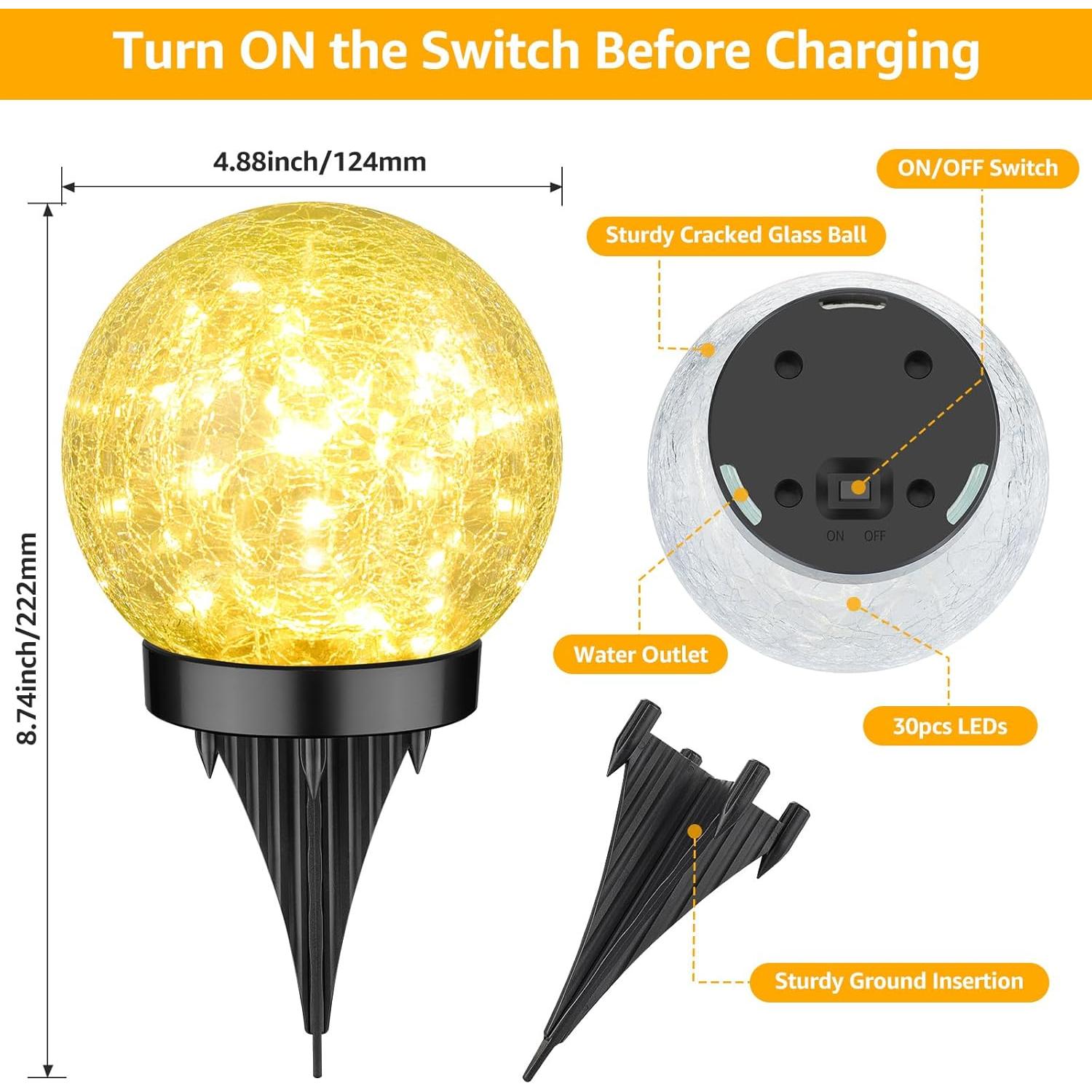 Juego de 2 luces solares de jardín ASOMST vidrio agrietado