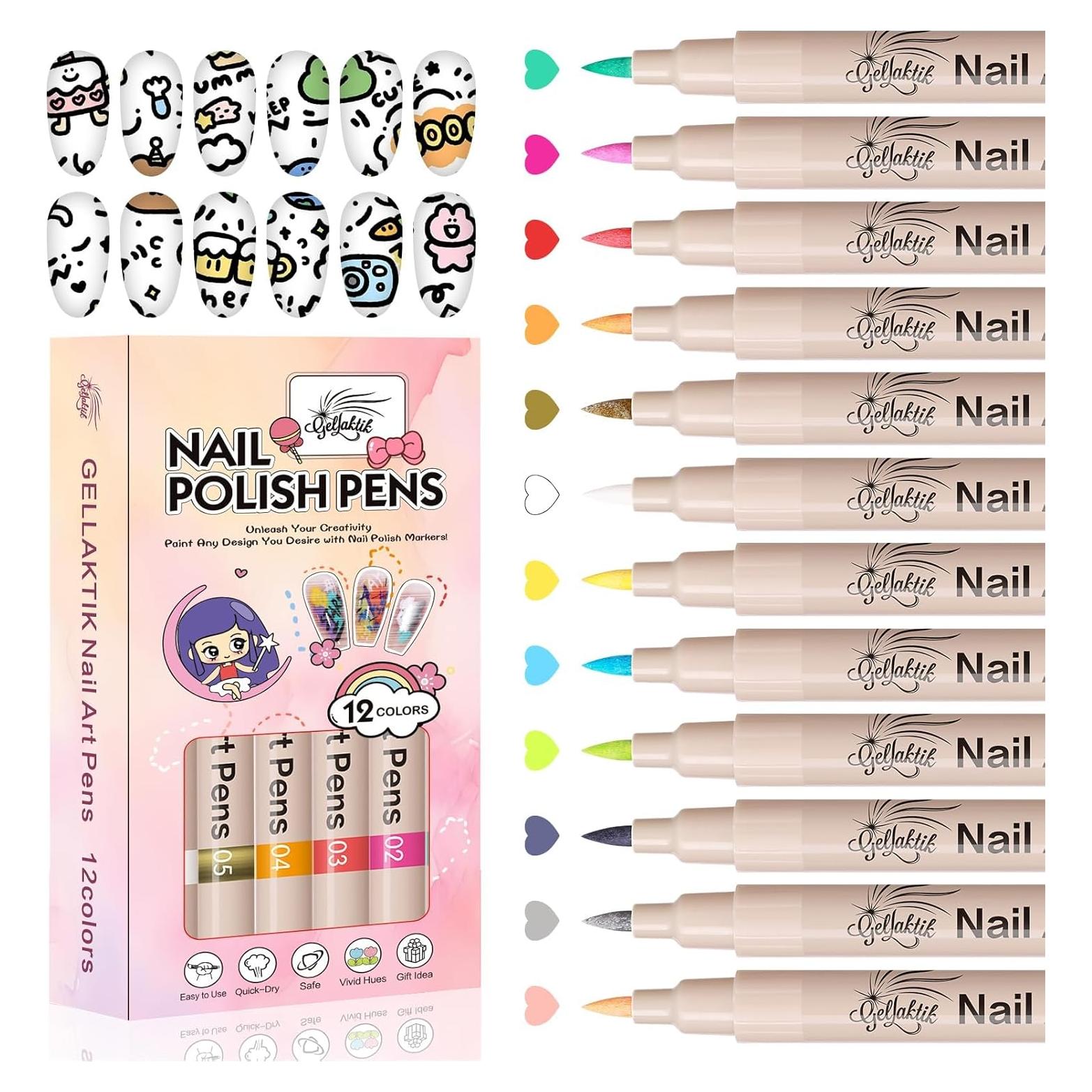 Juego de 12 Bolígrafos de Arte para Uñas GELLATIK 3D