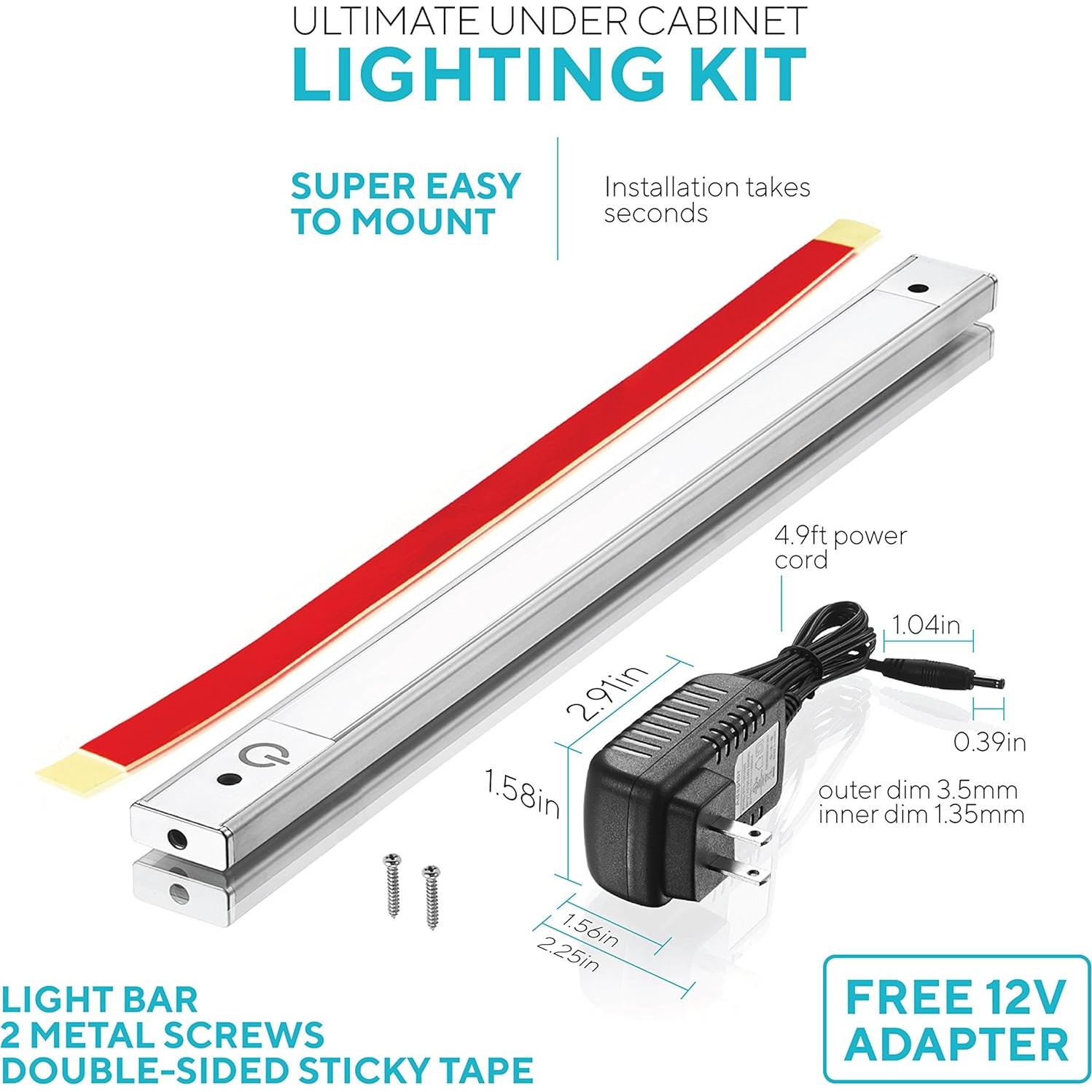 phonar 2-Pack 12 inch Under Cabinet Lighting LED Lamps for Kitchen Closet, LED Counter Light with Plug in Hardwired LED Lighting for Wardrobe(Cold White)