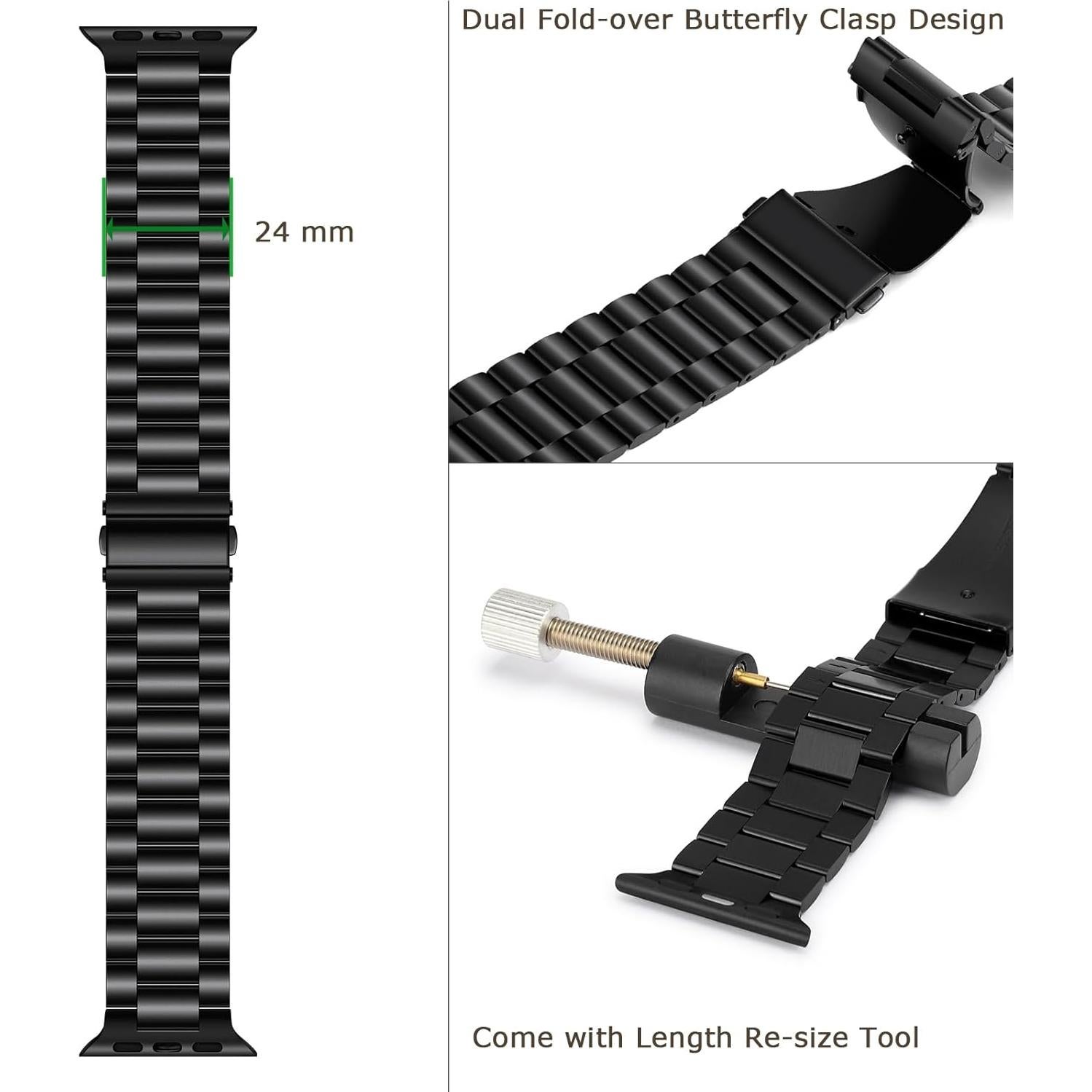 Correa de Acero Inoxidable Tasikar para Apple Watch 38-42mm Negro