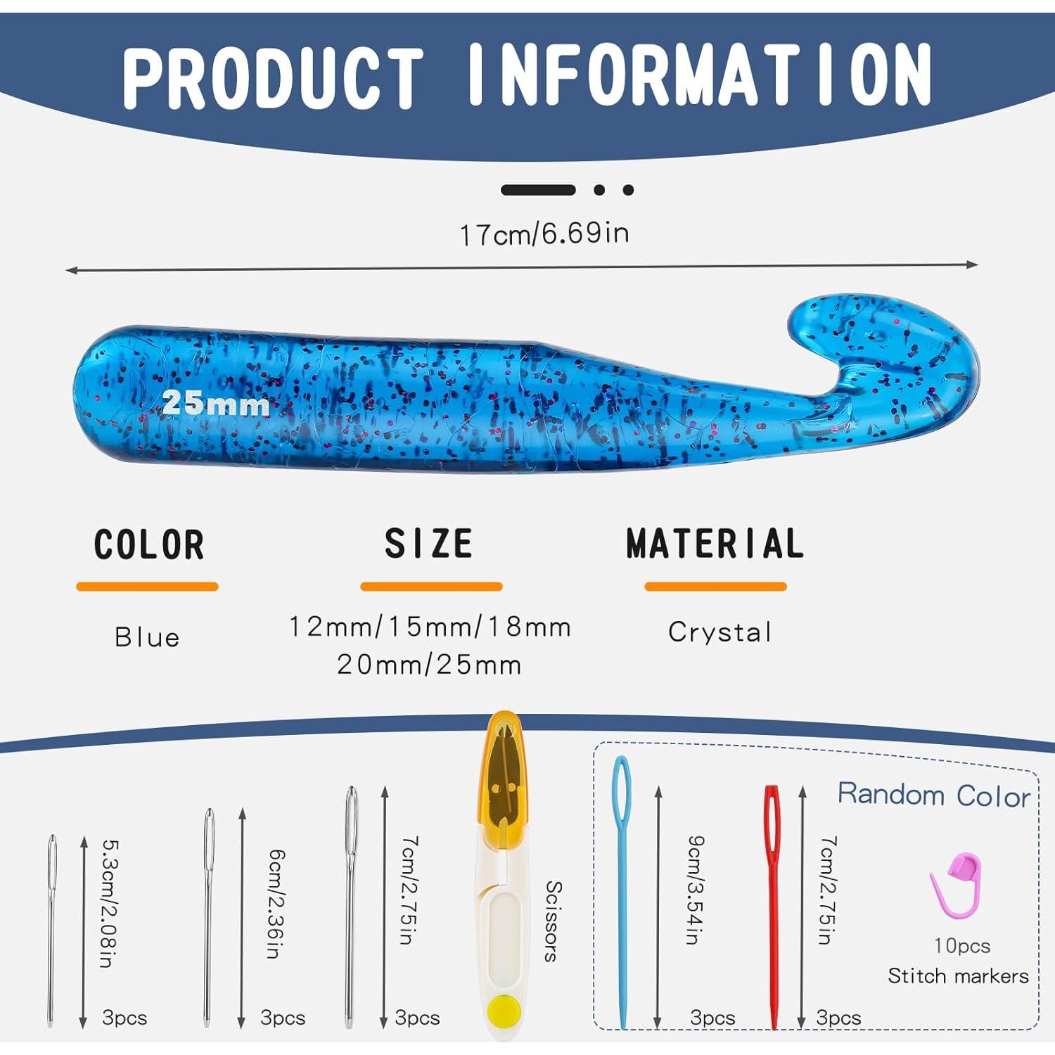 Conjunto de Ganchos de Crochet Grandes QMNNMA 12-25mm Azul