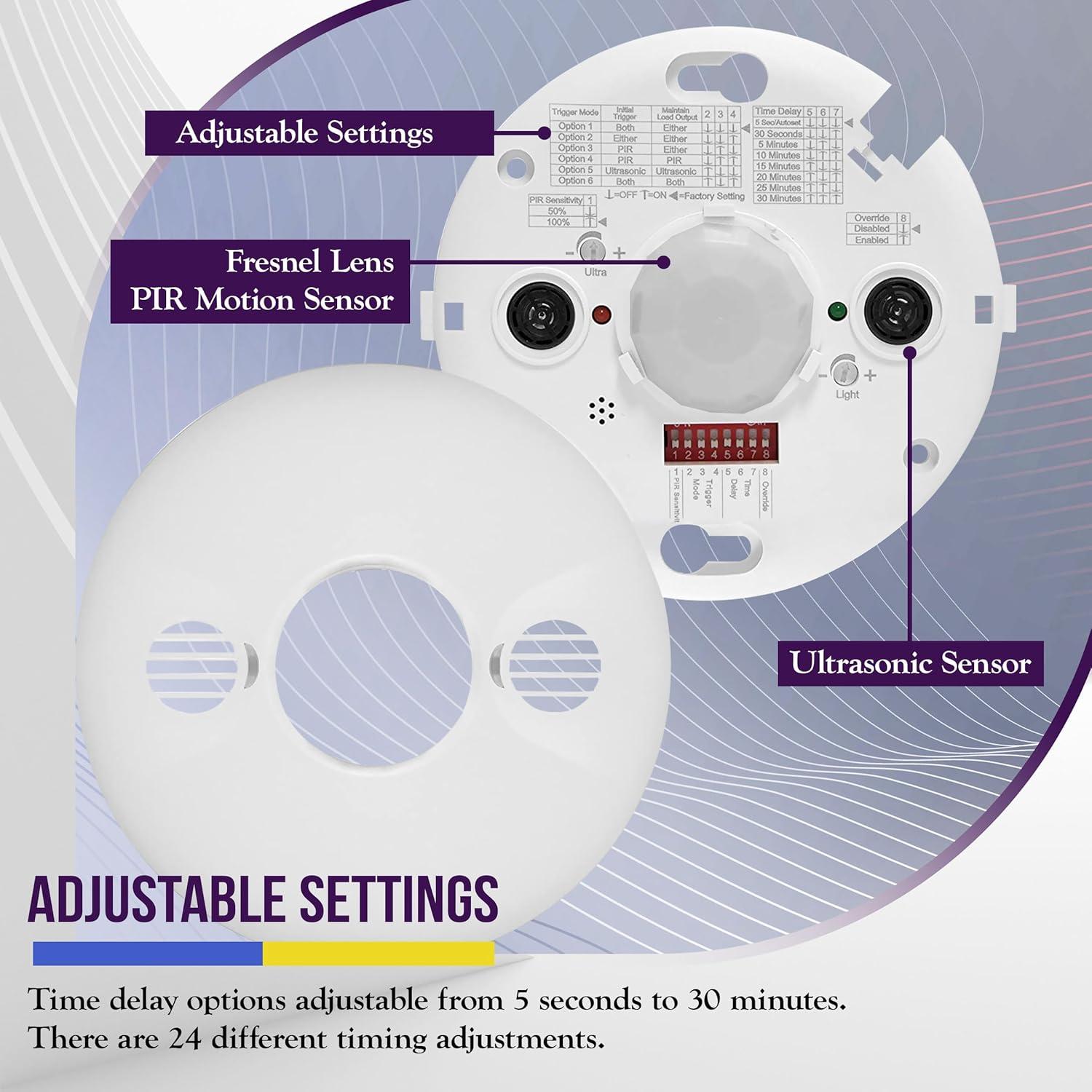 Sensor de Techo Enerlites MDC-50L Dual PIR Ultrasonido 360°