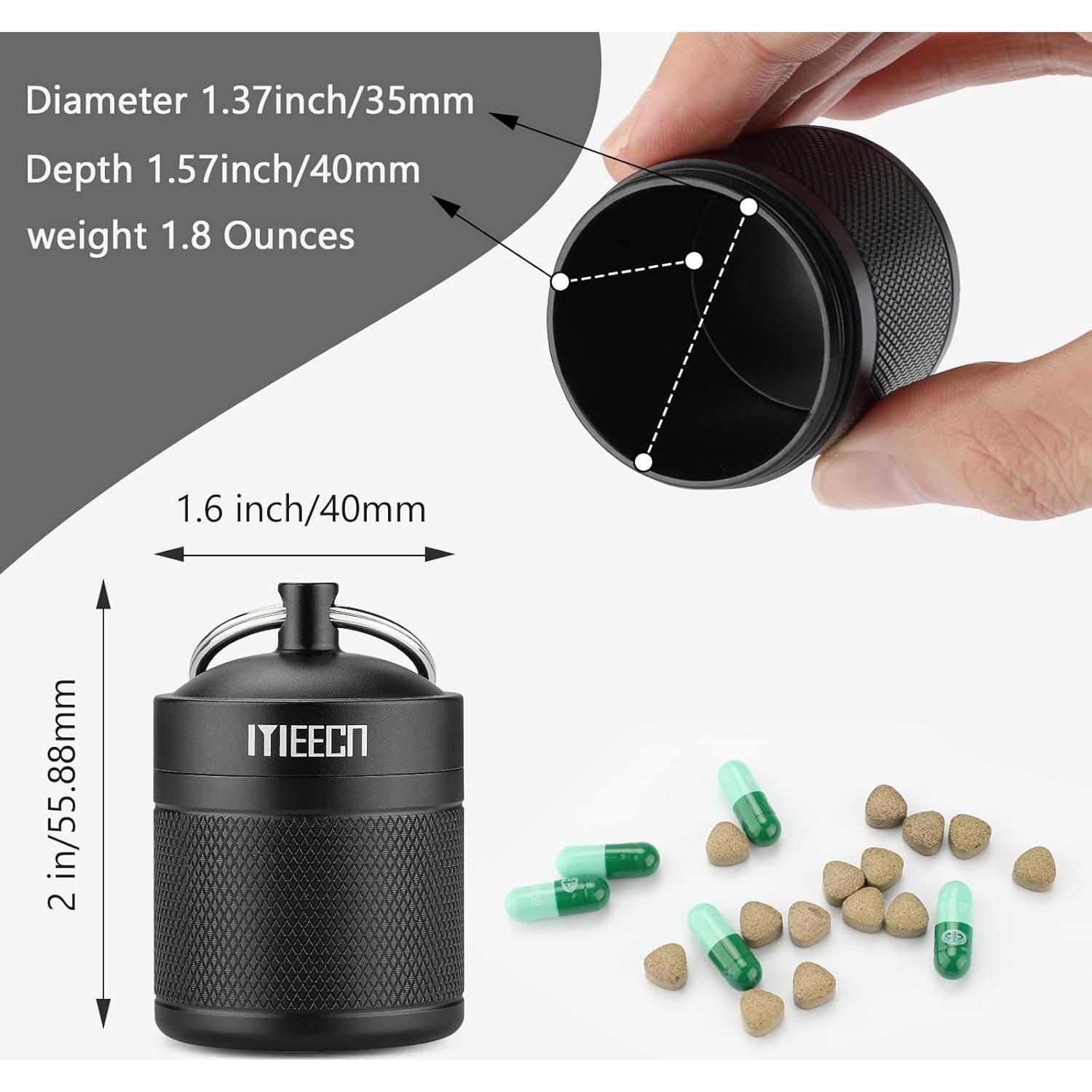 Portapíldoras llavero MEECN aluminio impermeable 1.6x5.08cm negro