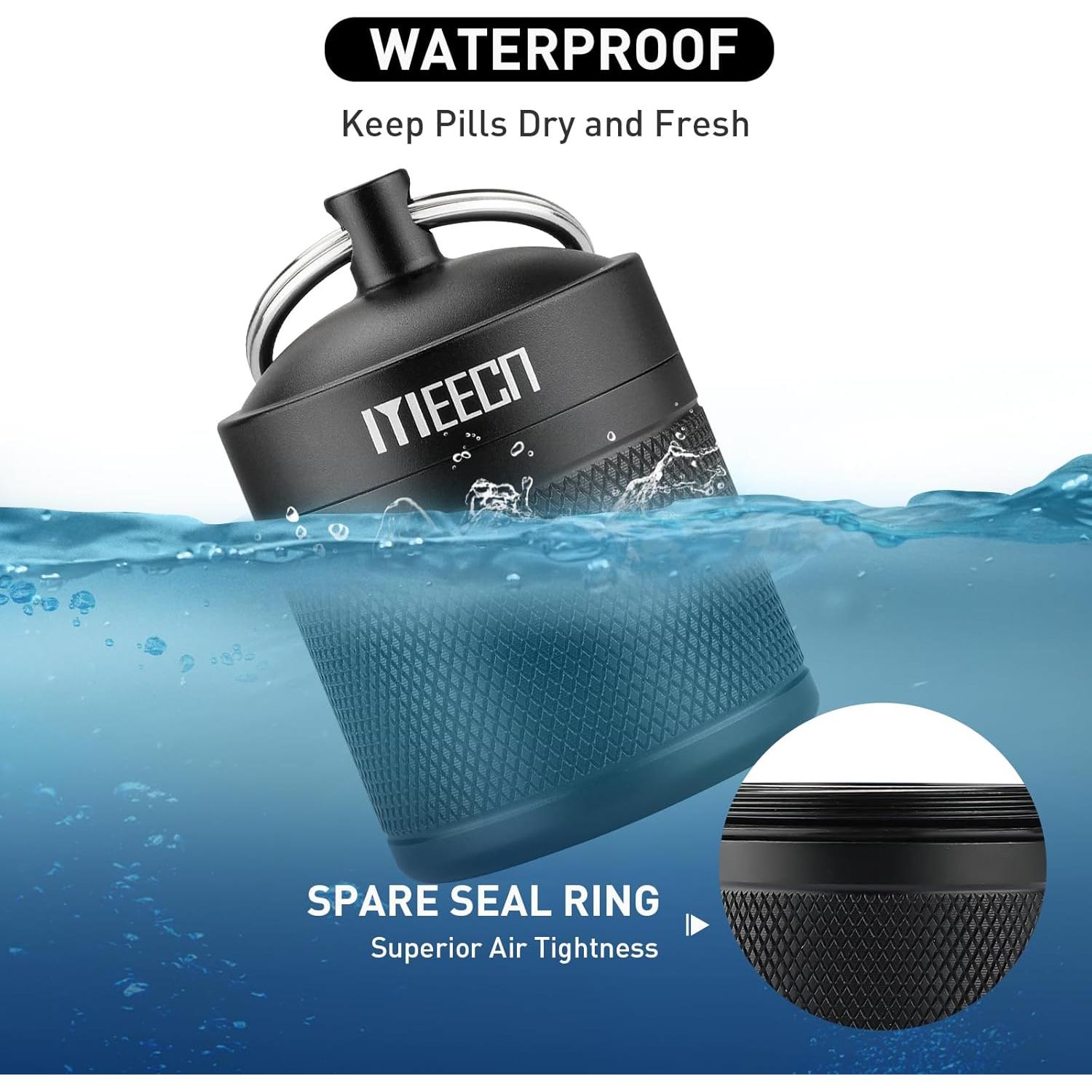 Portapíldoras llavero MEECN aluminio impermeable 1.6x5.08cm negro